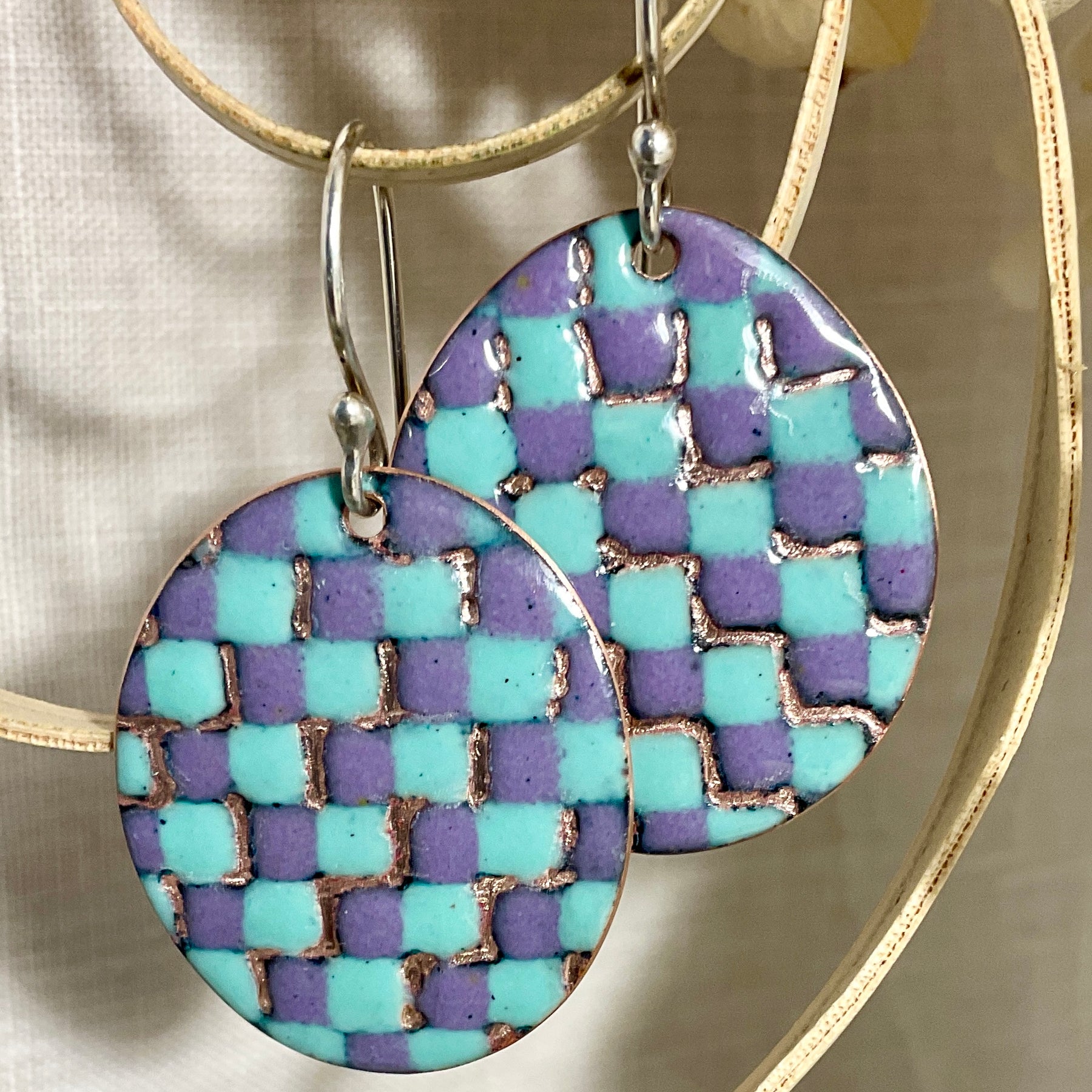 Patchwork enamel earrings. 5 colour ways
