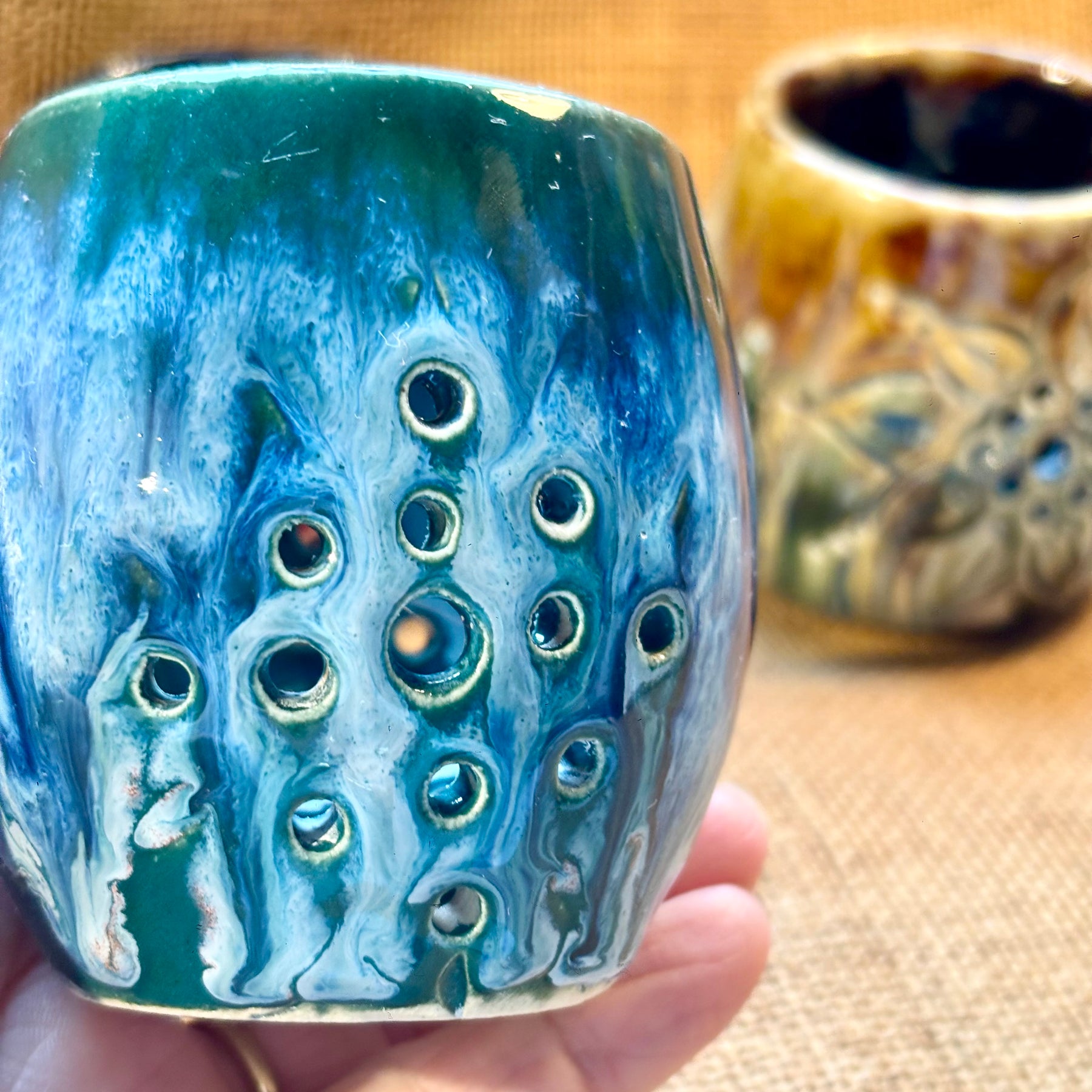 Handmade pottery tea light holders