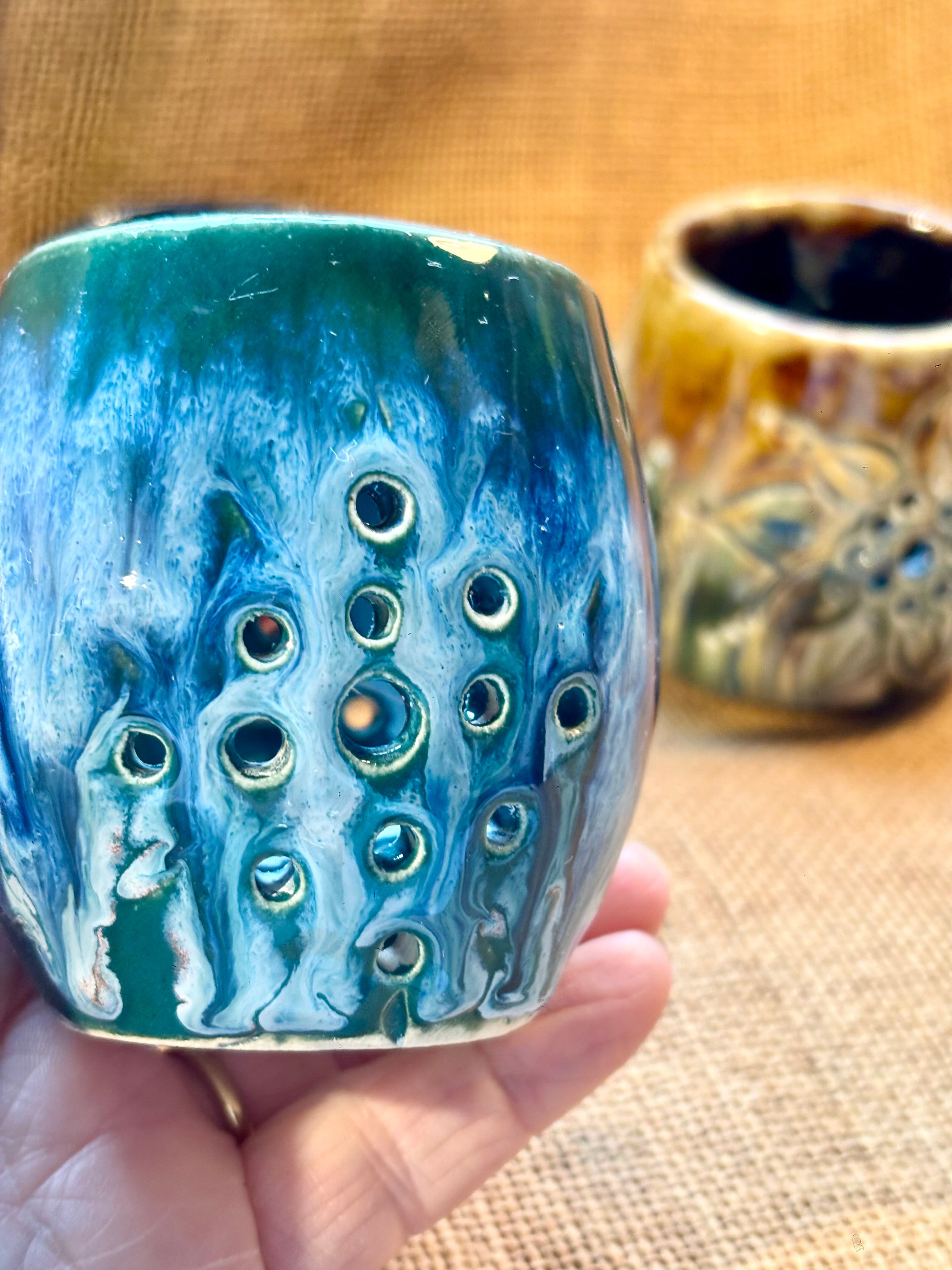 Handmade pottery tea light holders