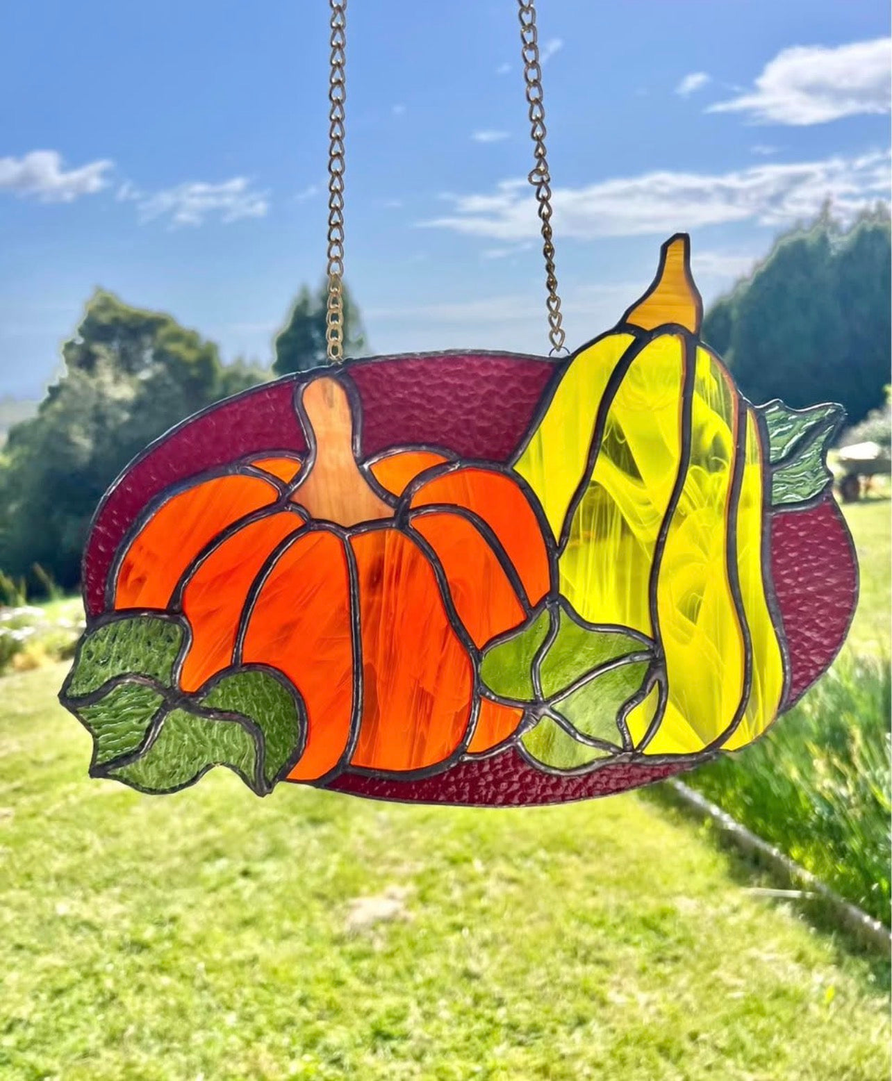 Pumpkin patch stained glass panel