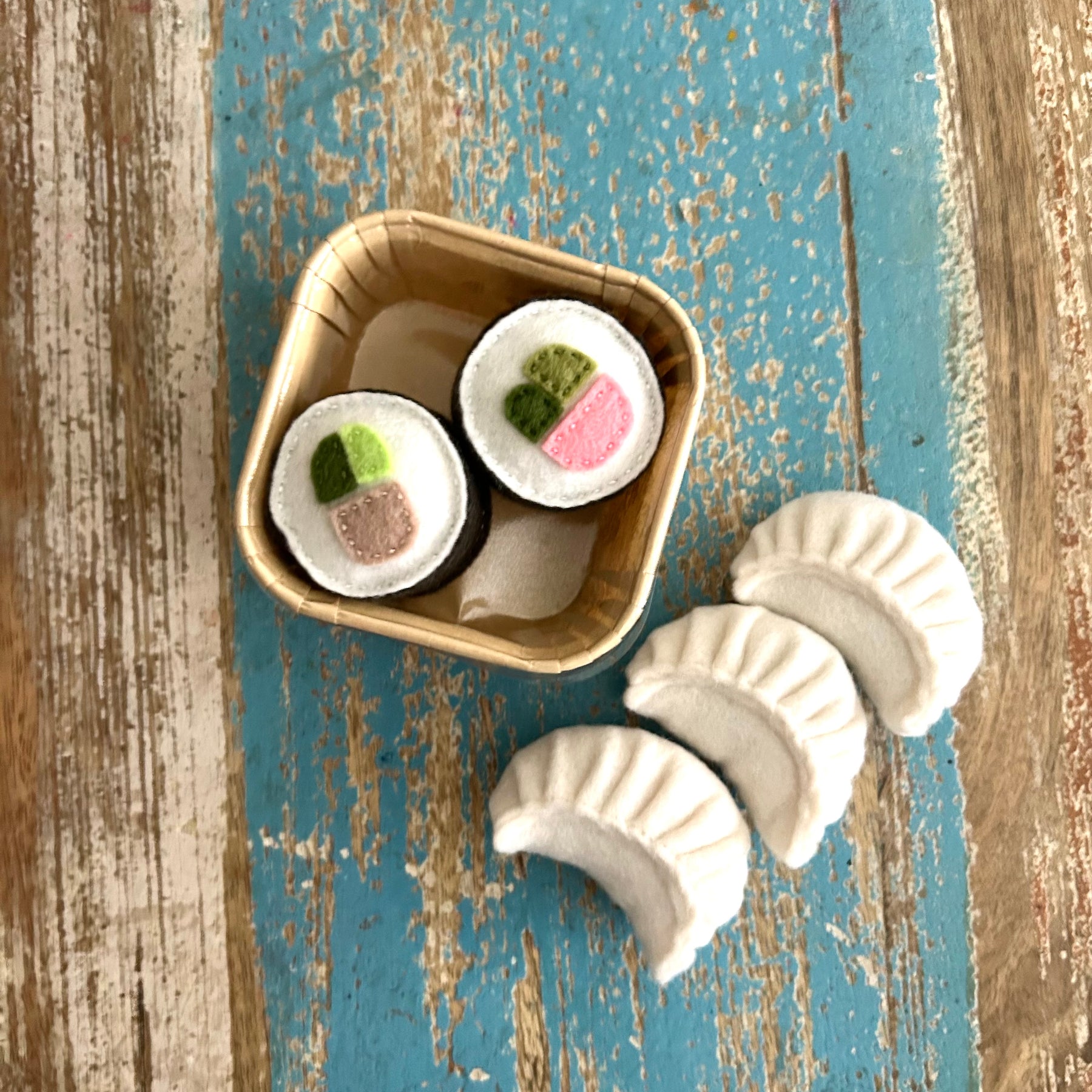 Sushi & Dumplings felt play food bundle, Montessori Play Kitchen