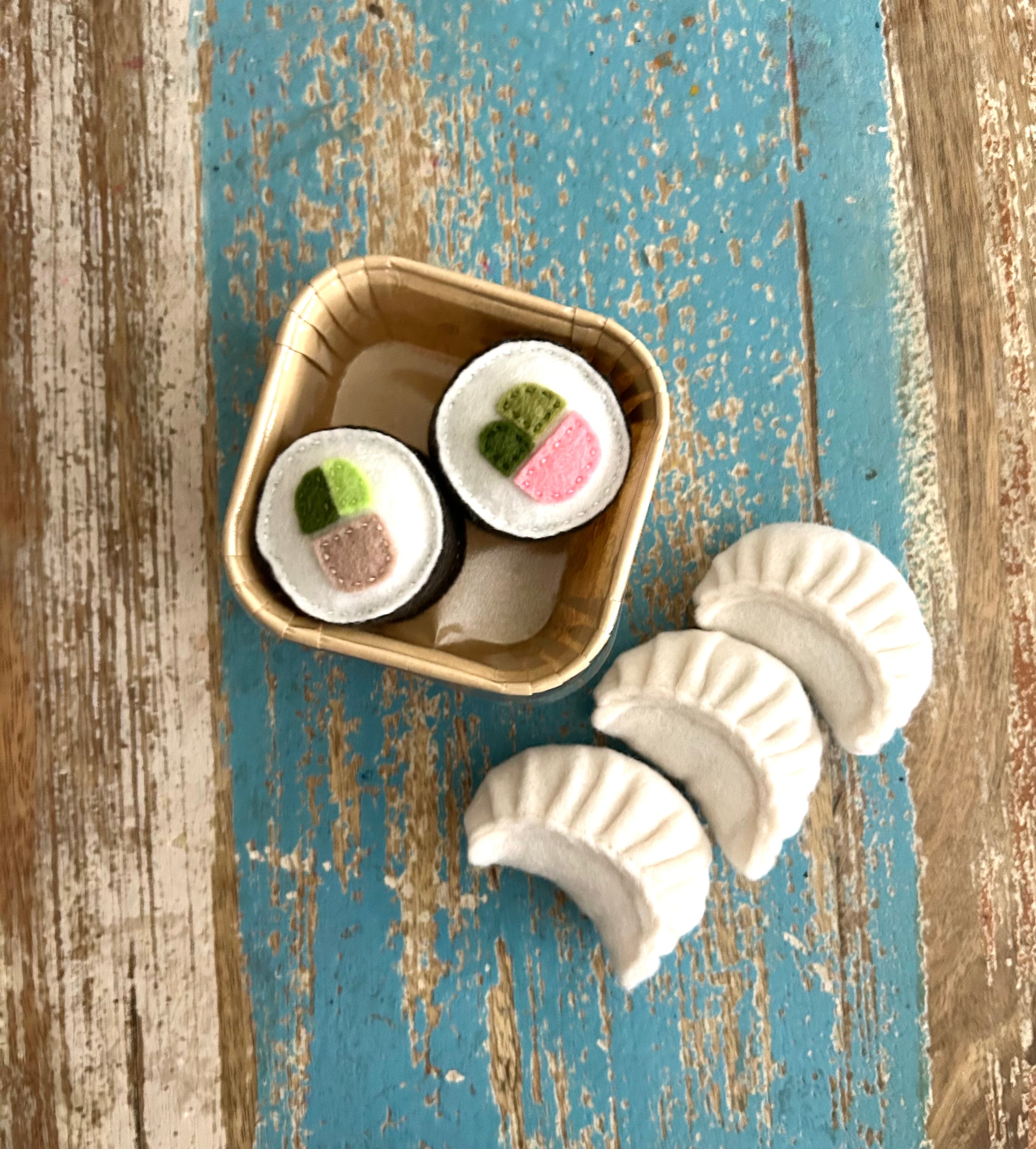 Sushi & Dumplings felt play food bundle, Montessori Play Kitchen