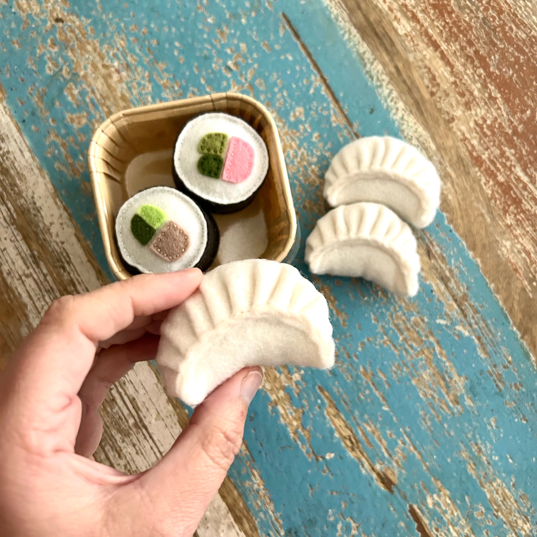 Sushi & Dumplings felt play food bundle, Montessori Play Kitchen