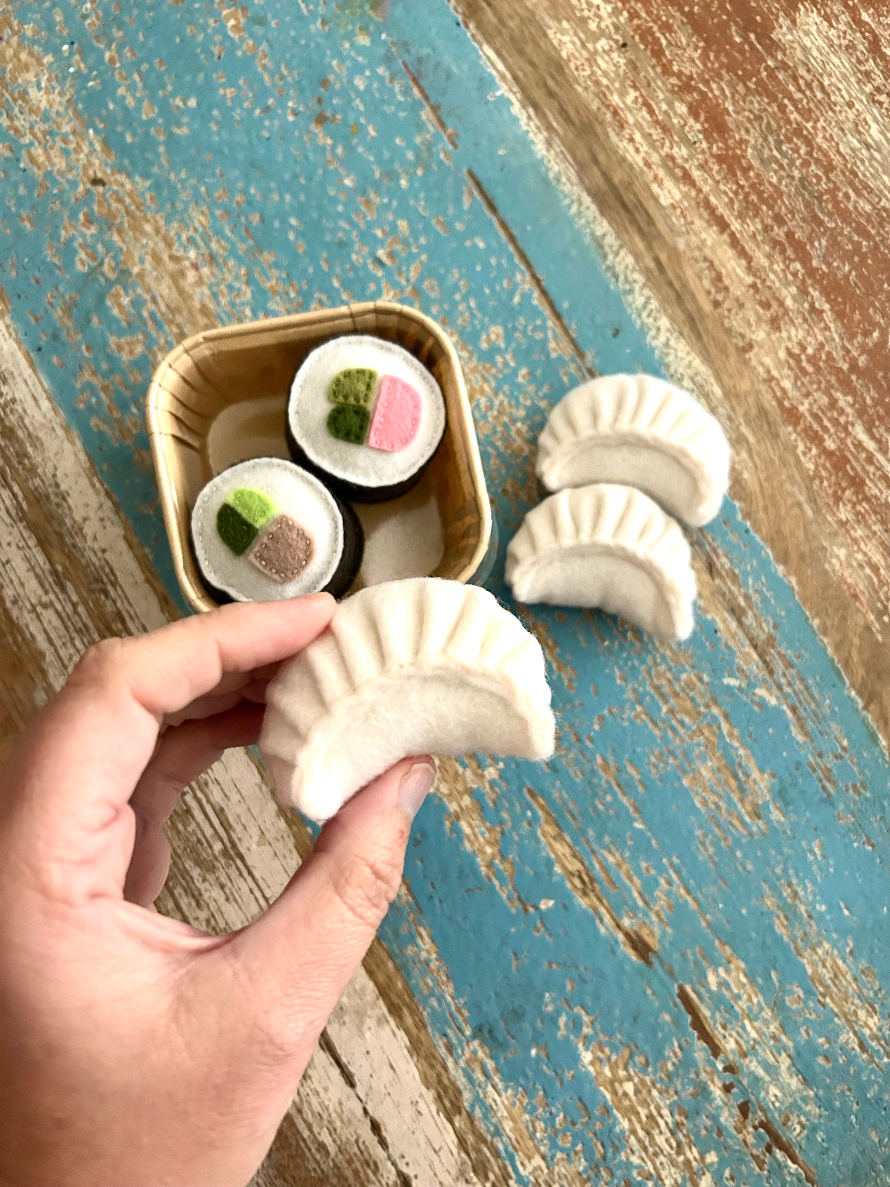 Sushi & Dumplings felt play food bundle, Montessori Play Kitchen