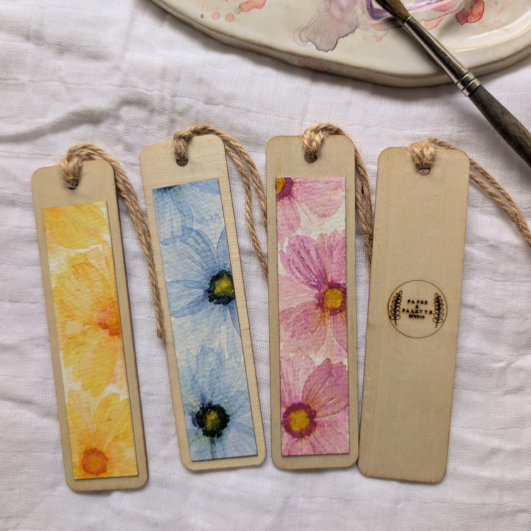 Hand-Painted Floral Wooden Bookmark | Original Watercolour Cosmos Flower | Gift for Book Lovers