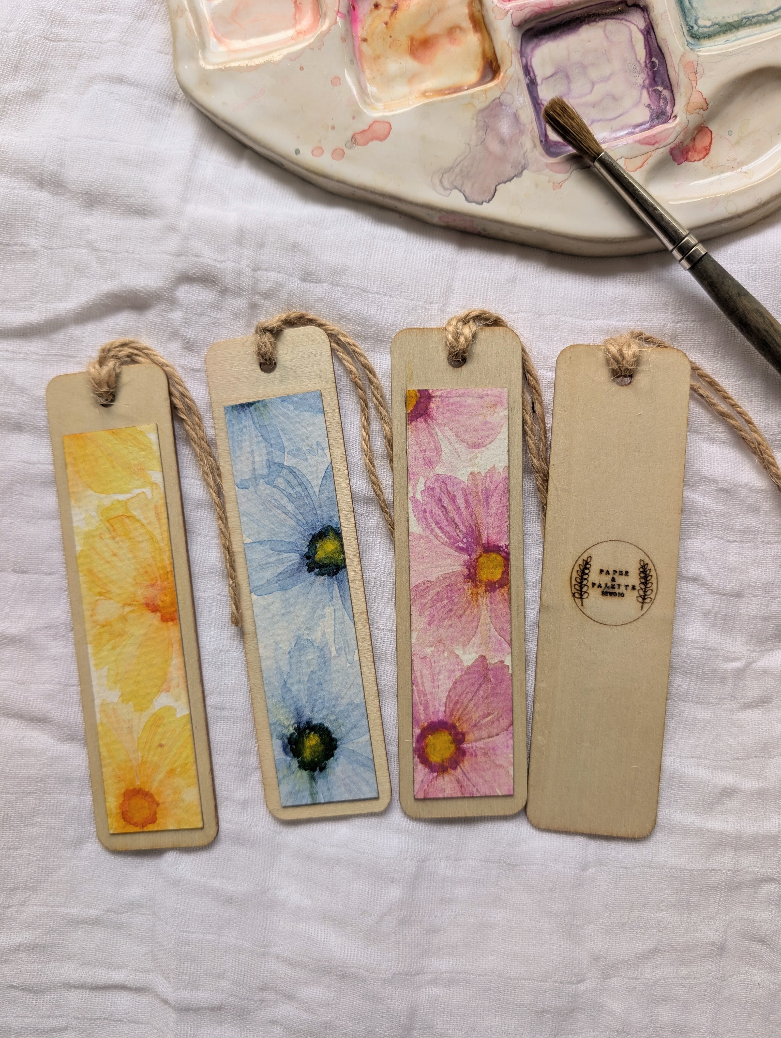 Hand-Painted Floral Wooden Bookmark | Original Watercolour Cosmos Flower | Gift for Book Lovers