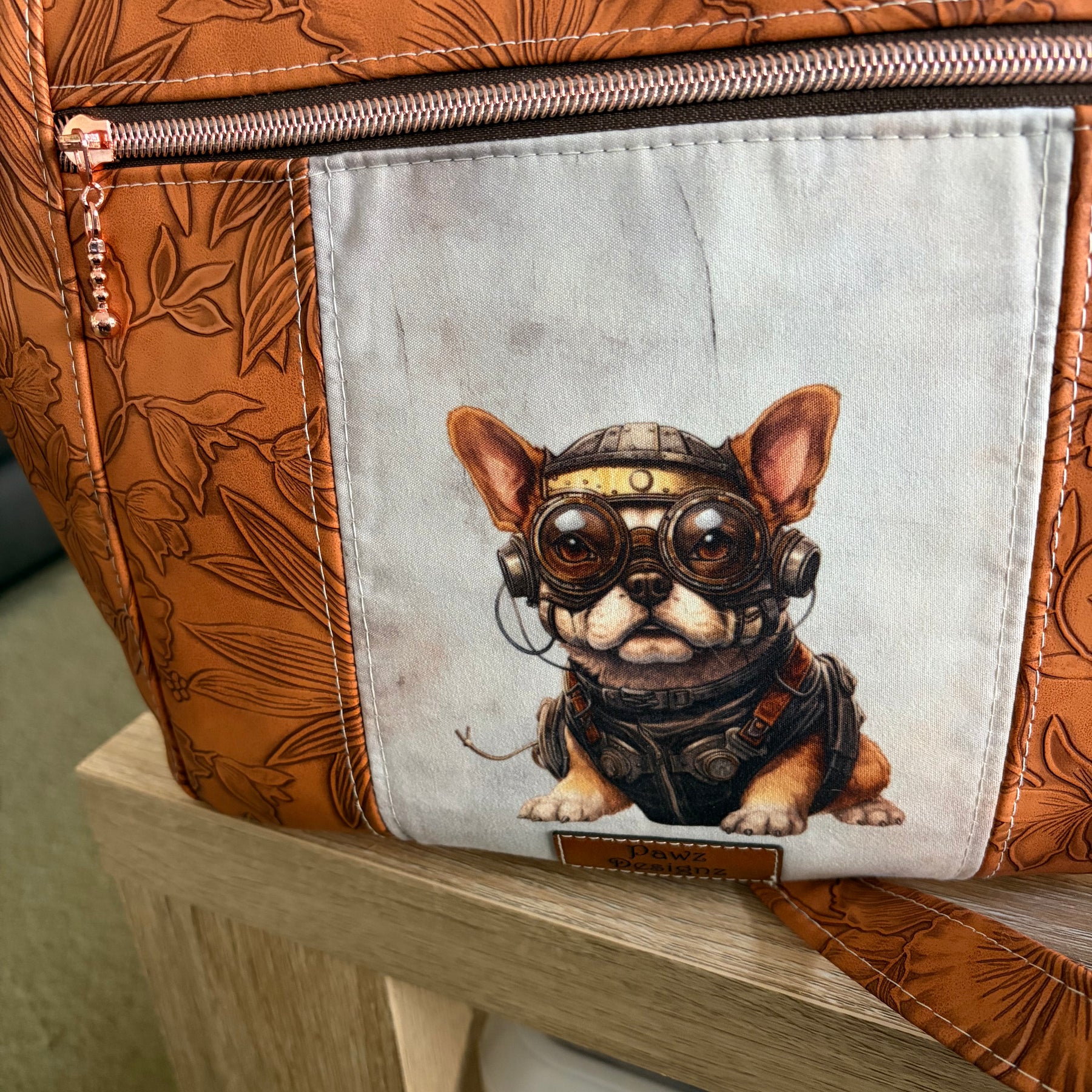 Steampunk French Bulldog Vinyl Hobo Bag