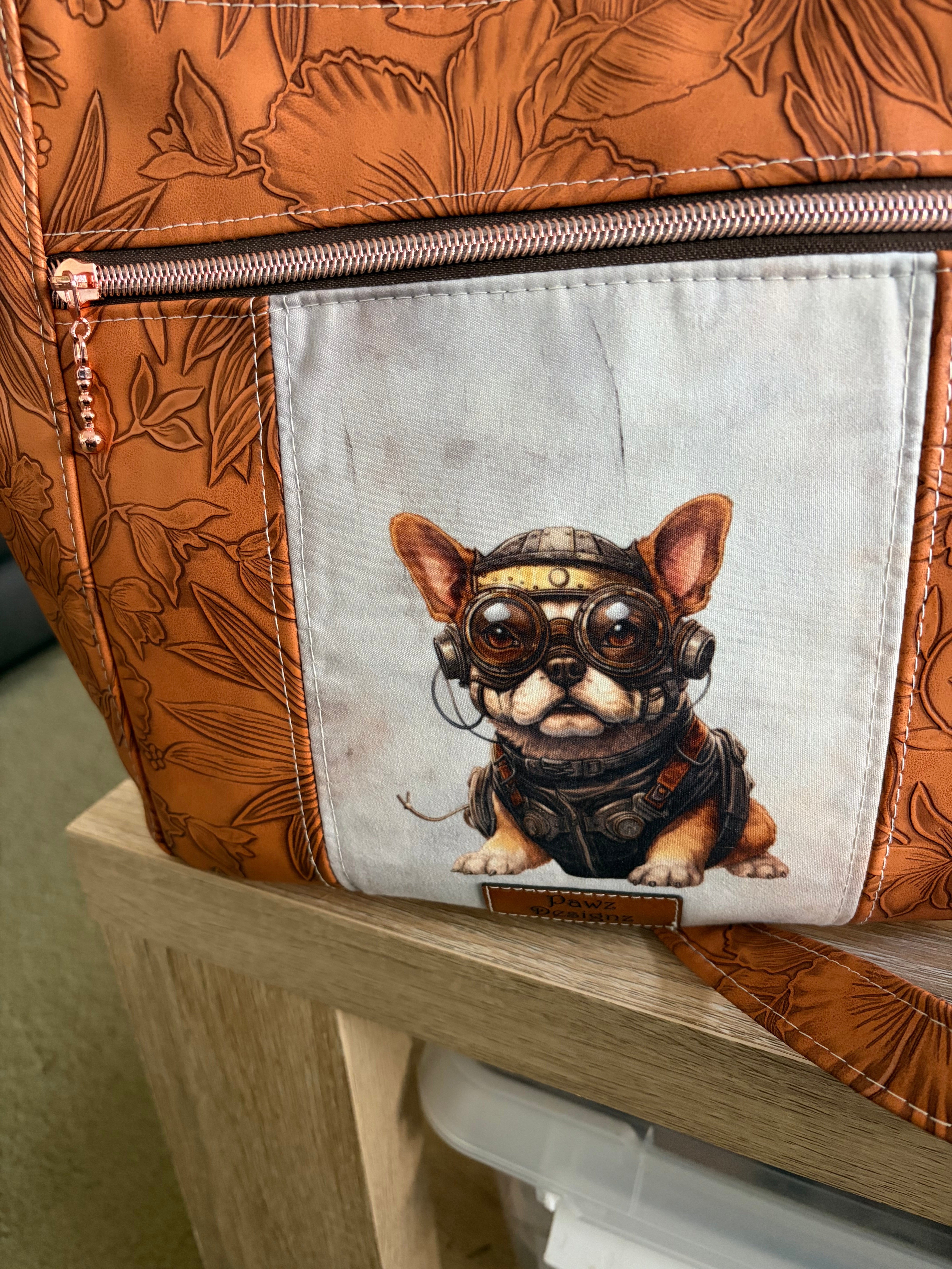 Steampunk French Bulldog Vinyl Hobo Bag
