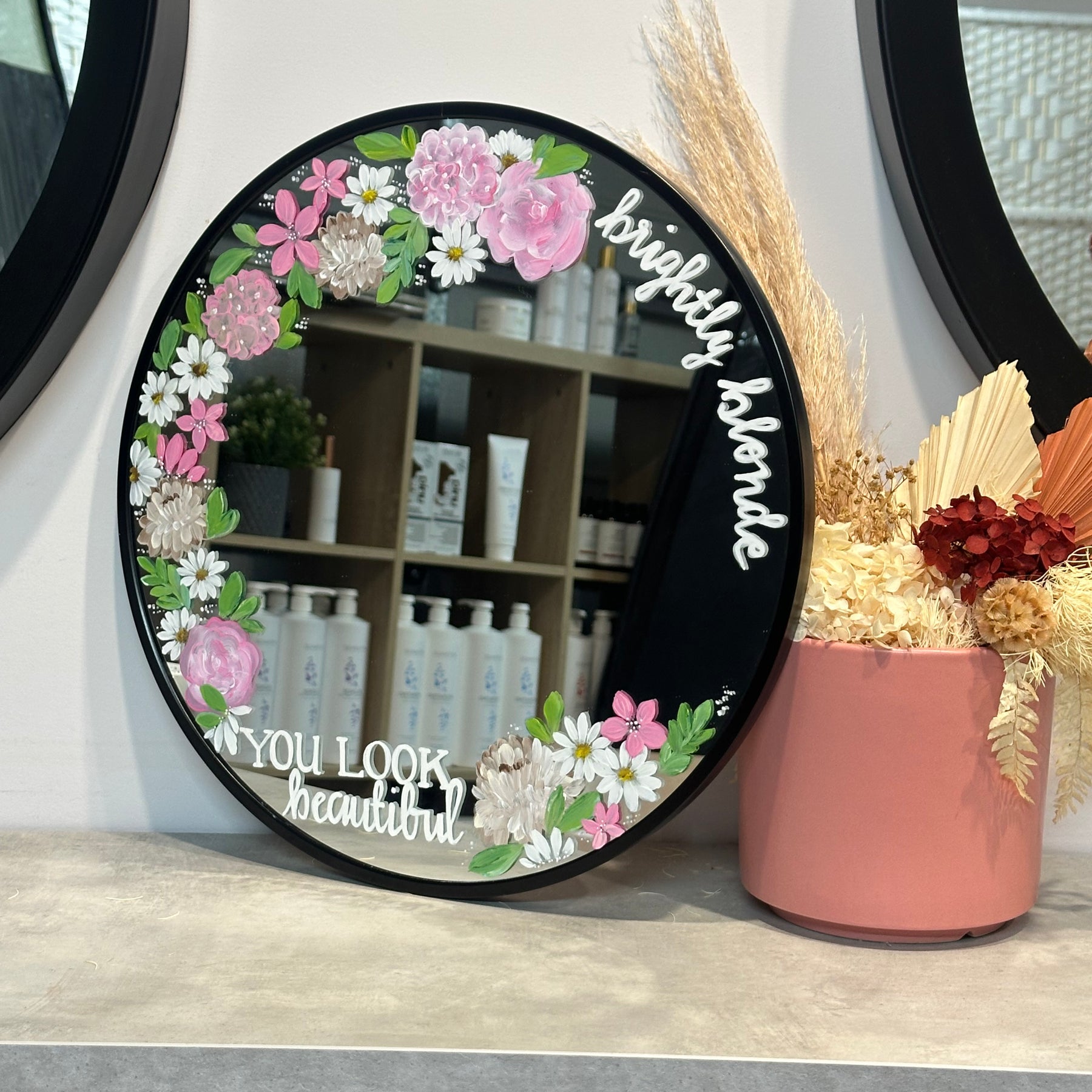 Hand Painted Small Round Mirror