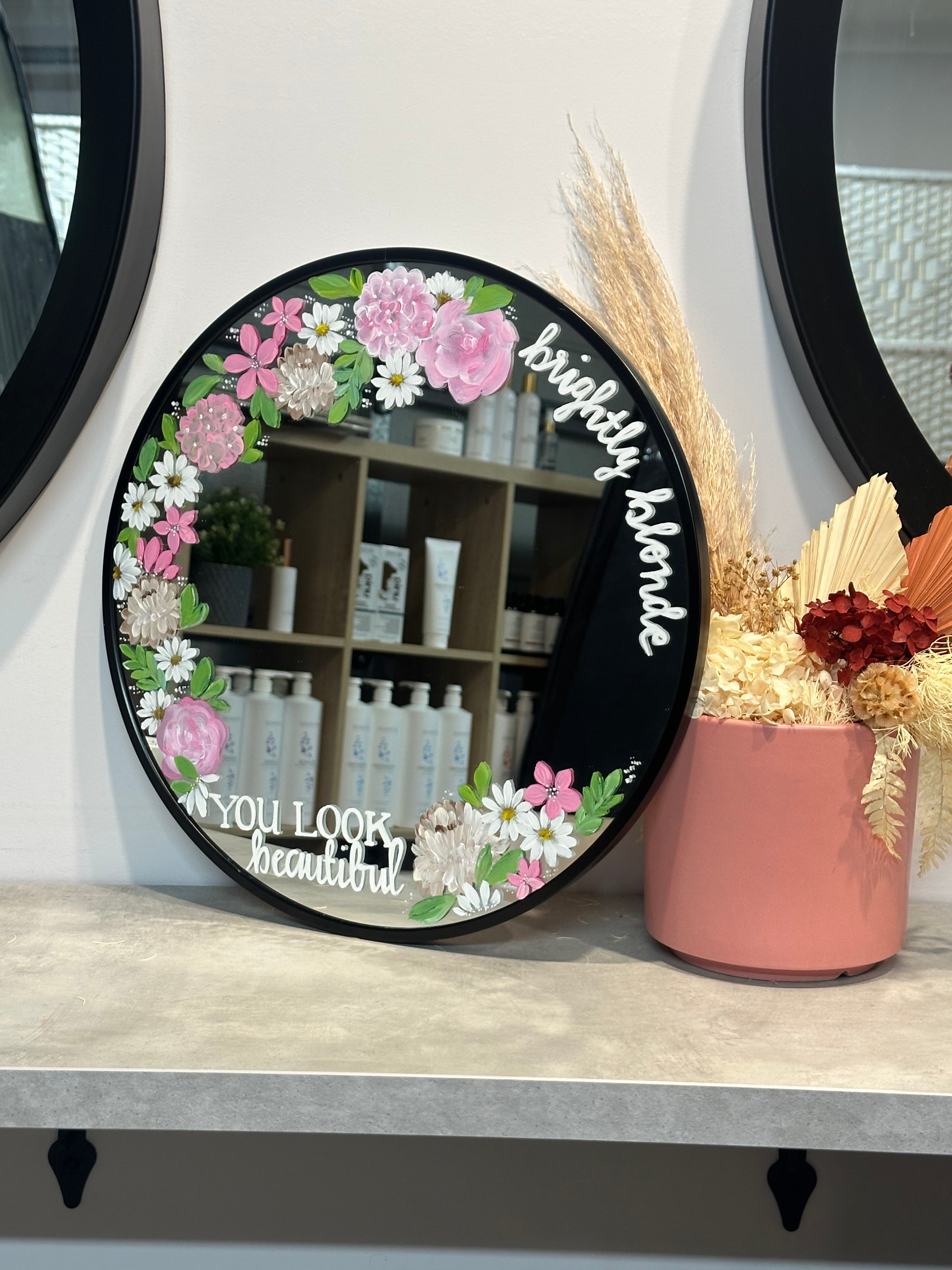 Hand Painted Small Round Mirror