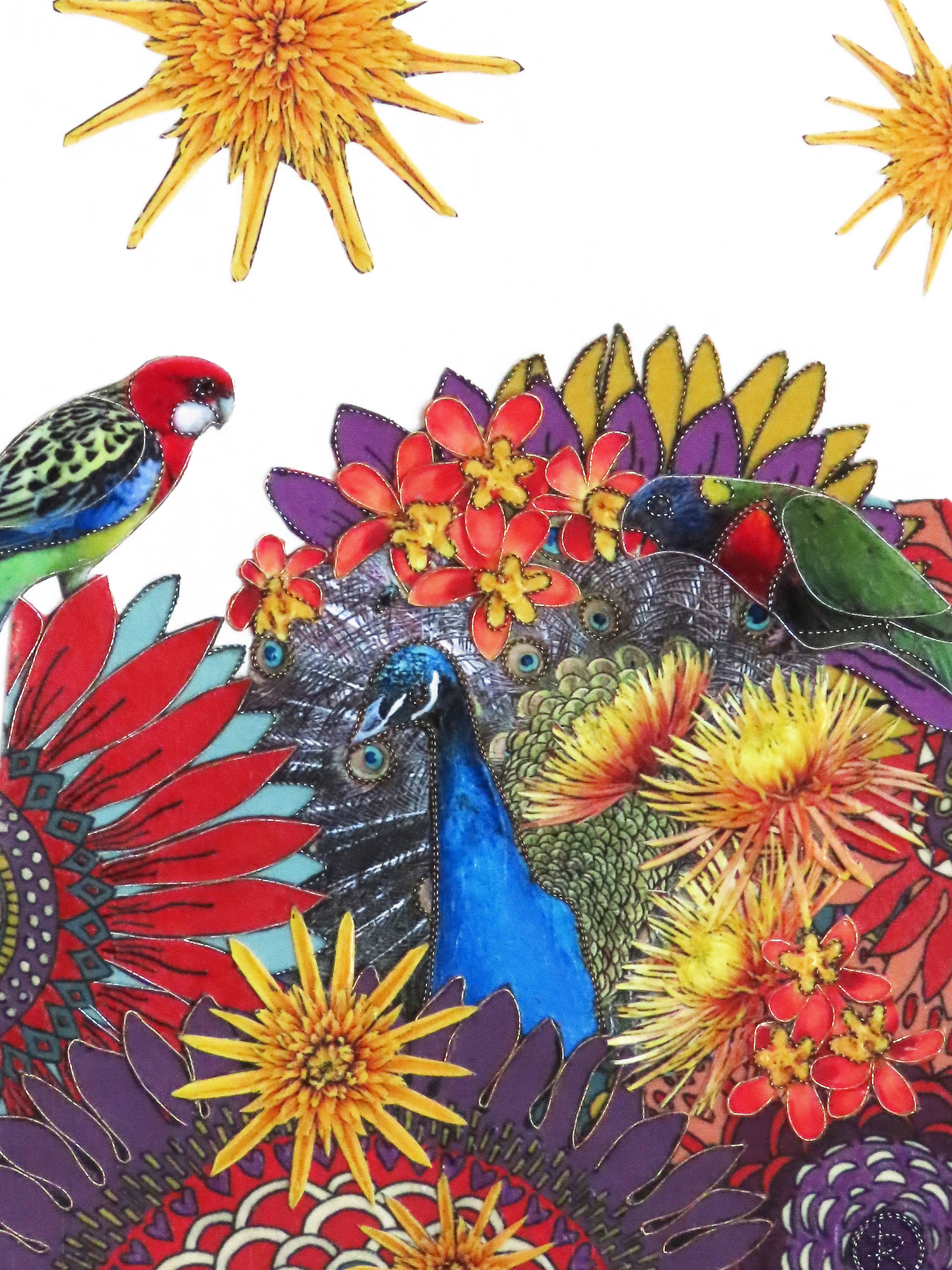 Art Original Birds Of Paradise - Parrots, Peacock, Flowers