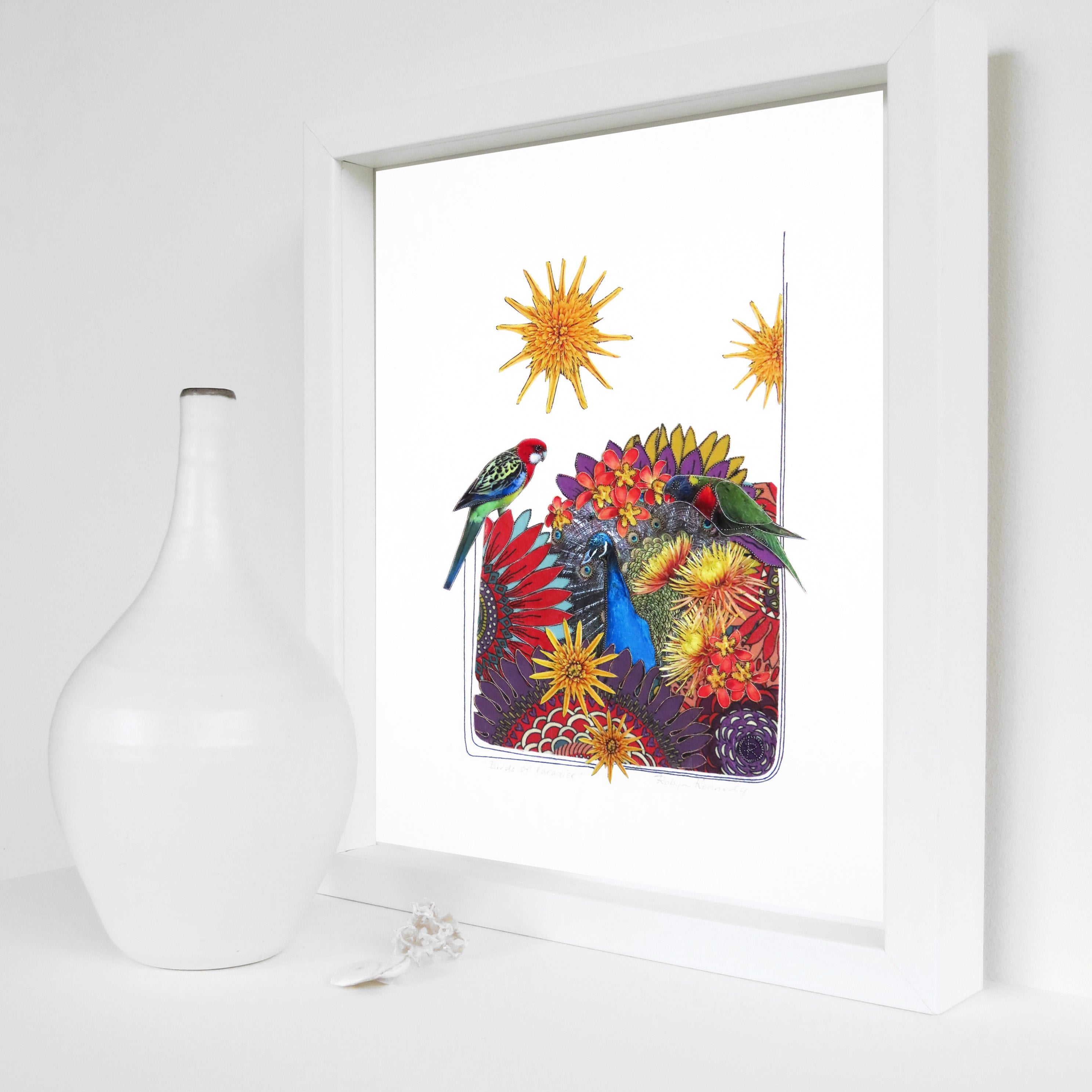 Art Original Birds Of Paradise - Parrots, Peacock, Flowers