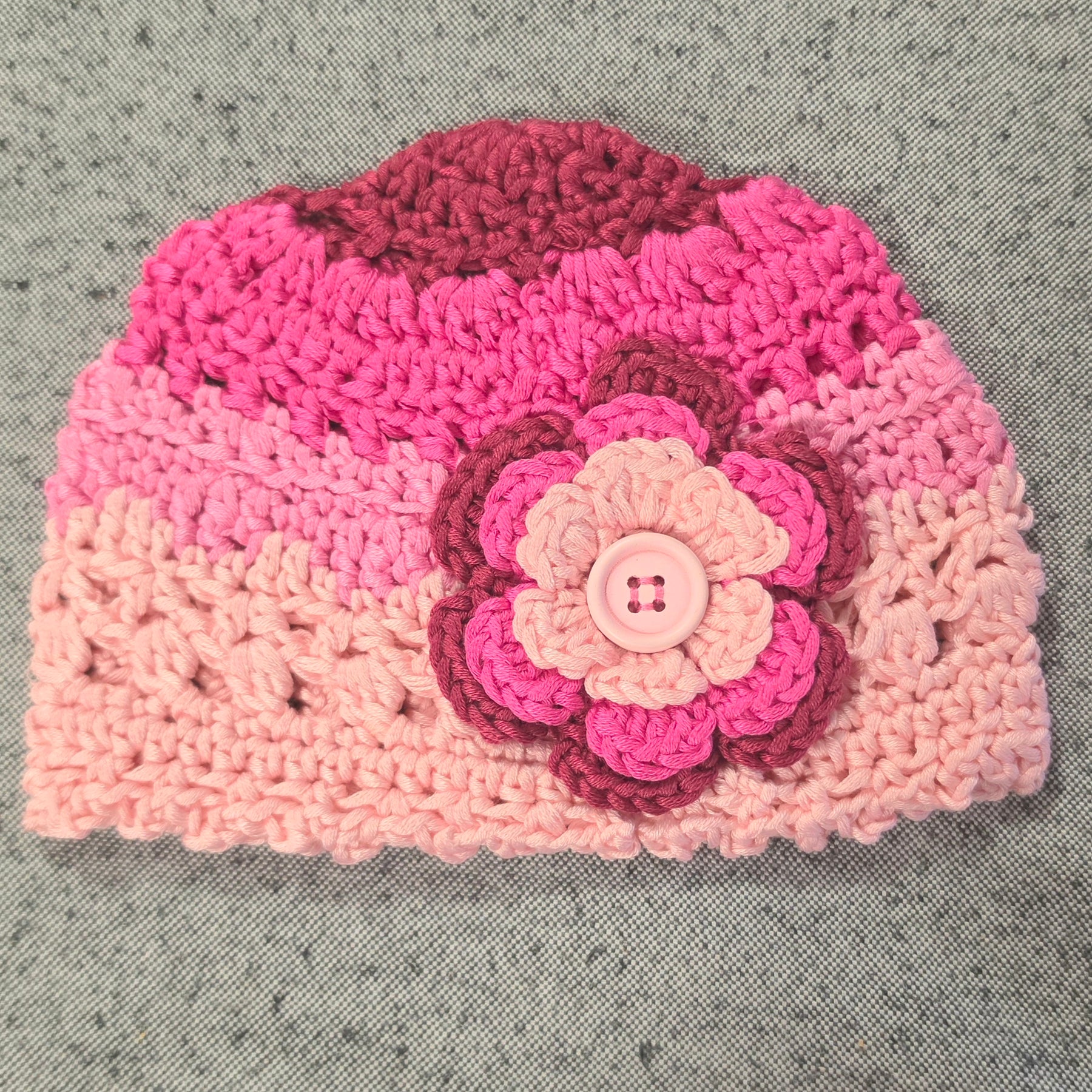 Pink Crocheted Bamboo Yarn Baby Hat