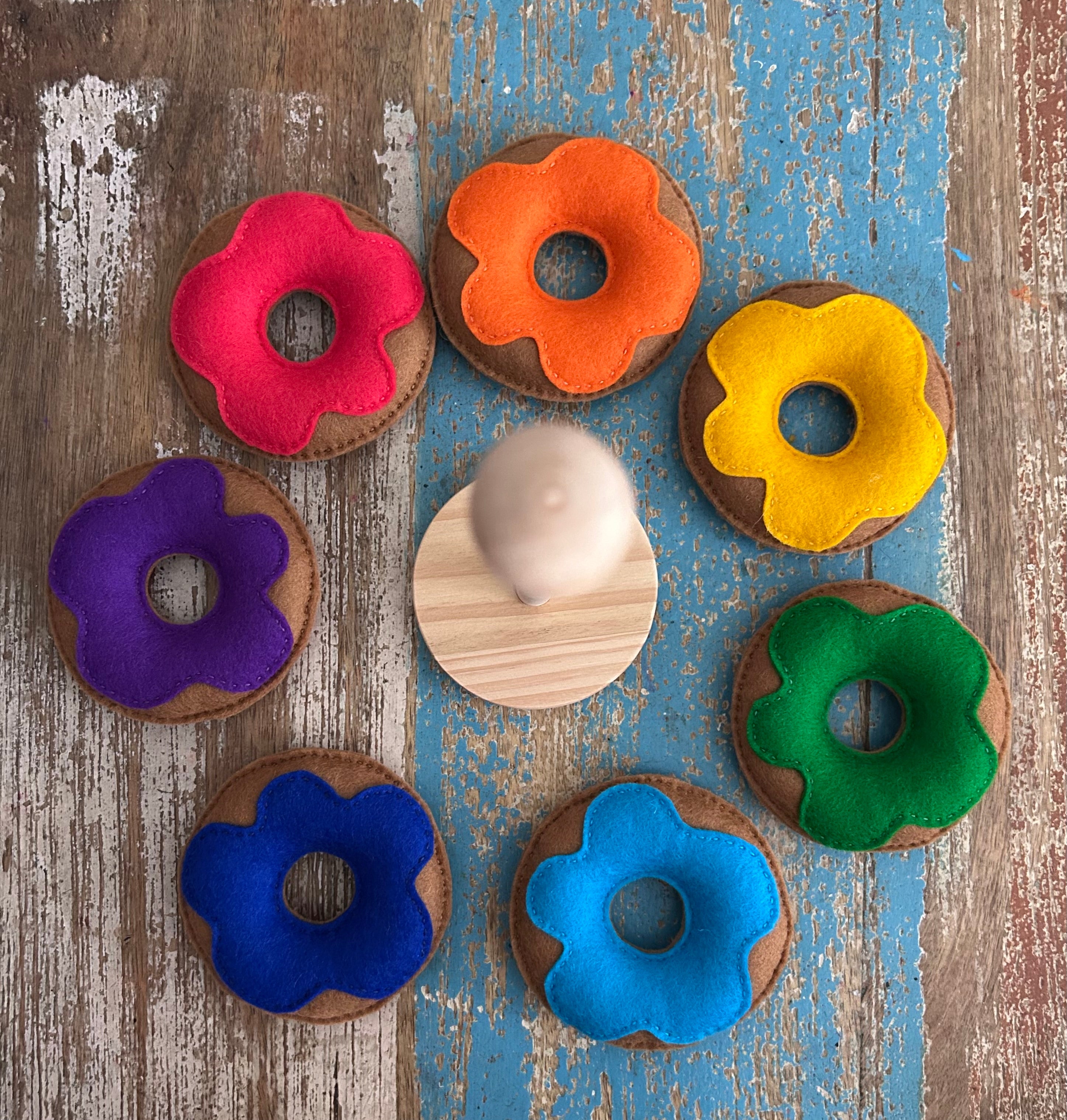 Rainbow felt donuts stacking educational activity