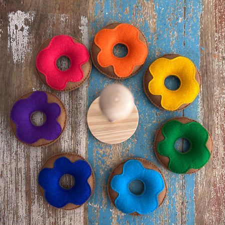 Rainbow felt donuts stacking educational activity