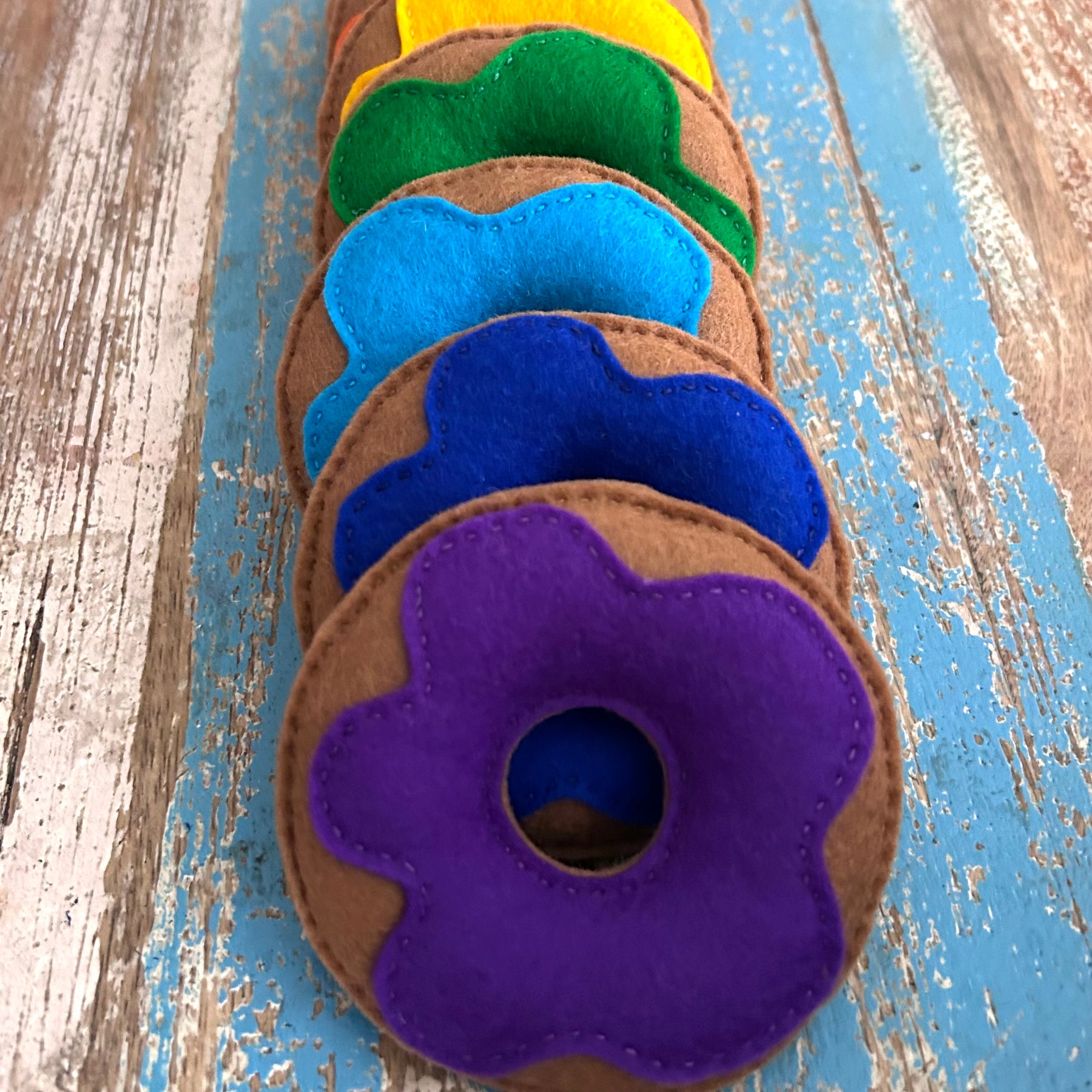 Rainbow felt donuts stacking educational activity