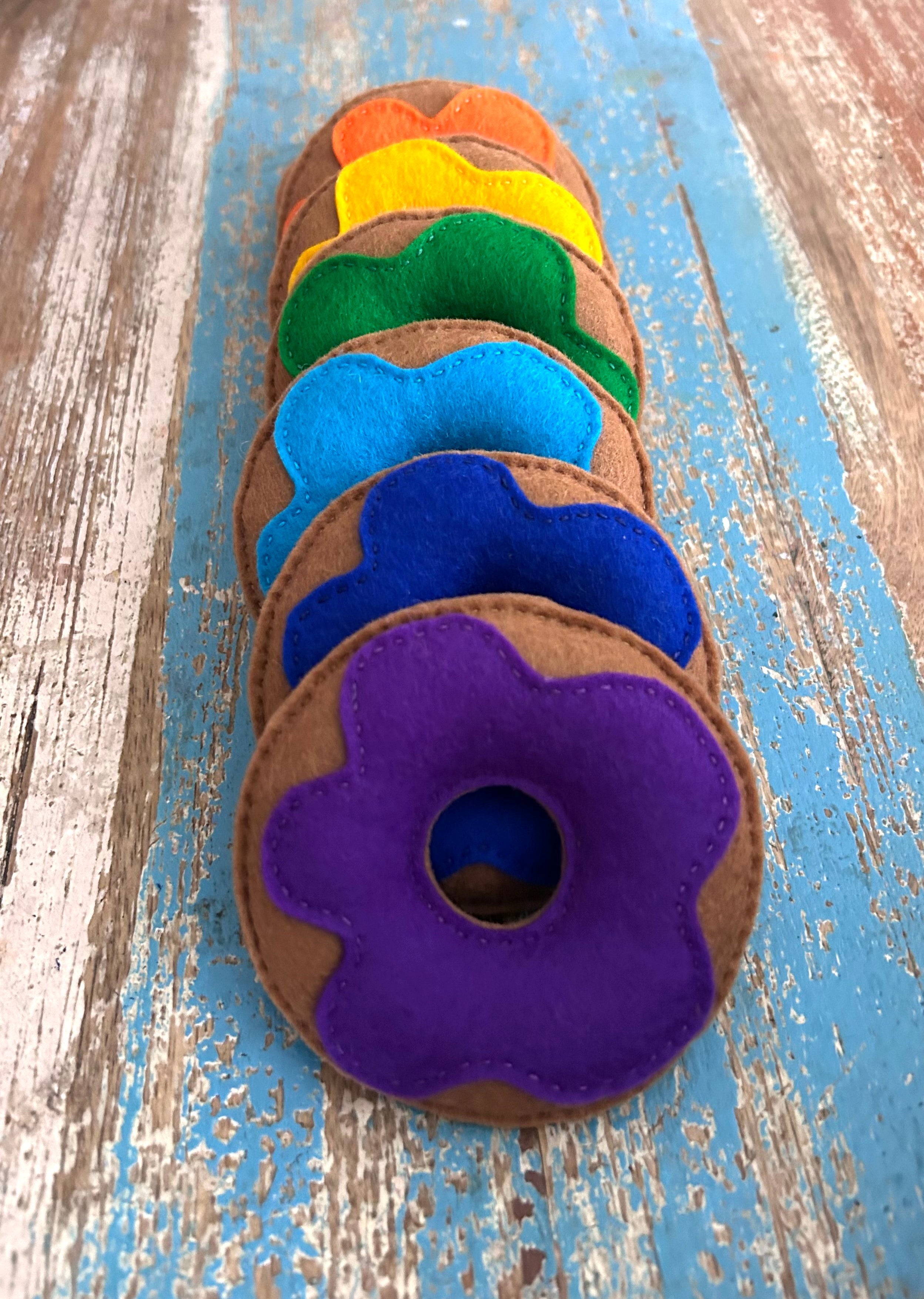 Rainbow felt donuts stacking educational activity