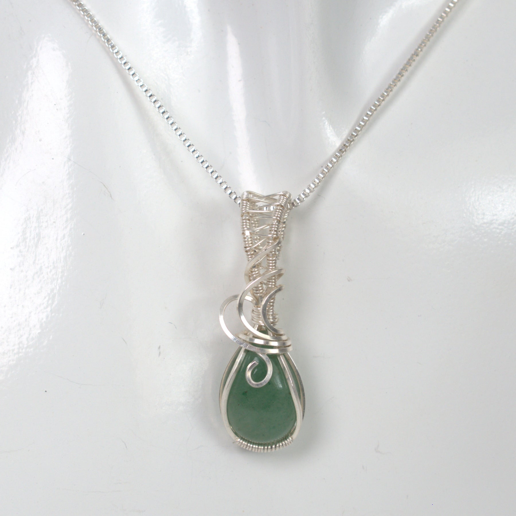 Wire Wrapped Green Aventurine Keepsake Pendant