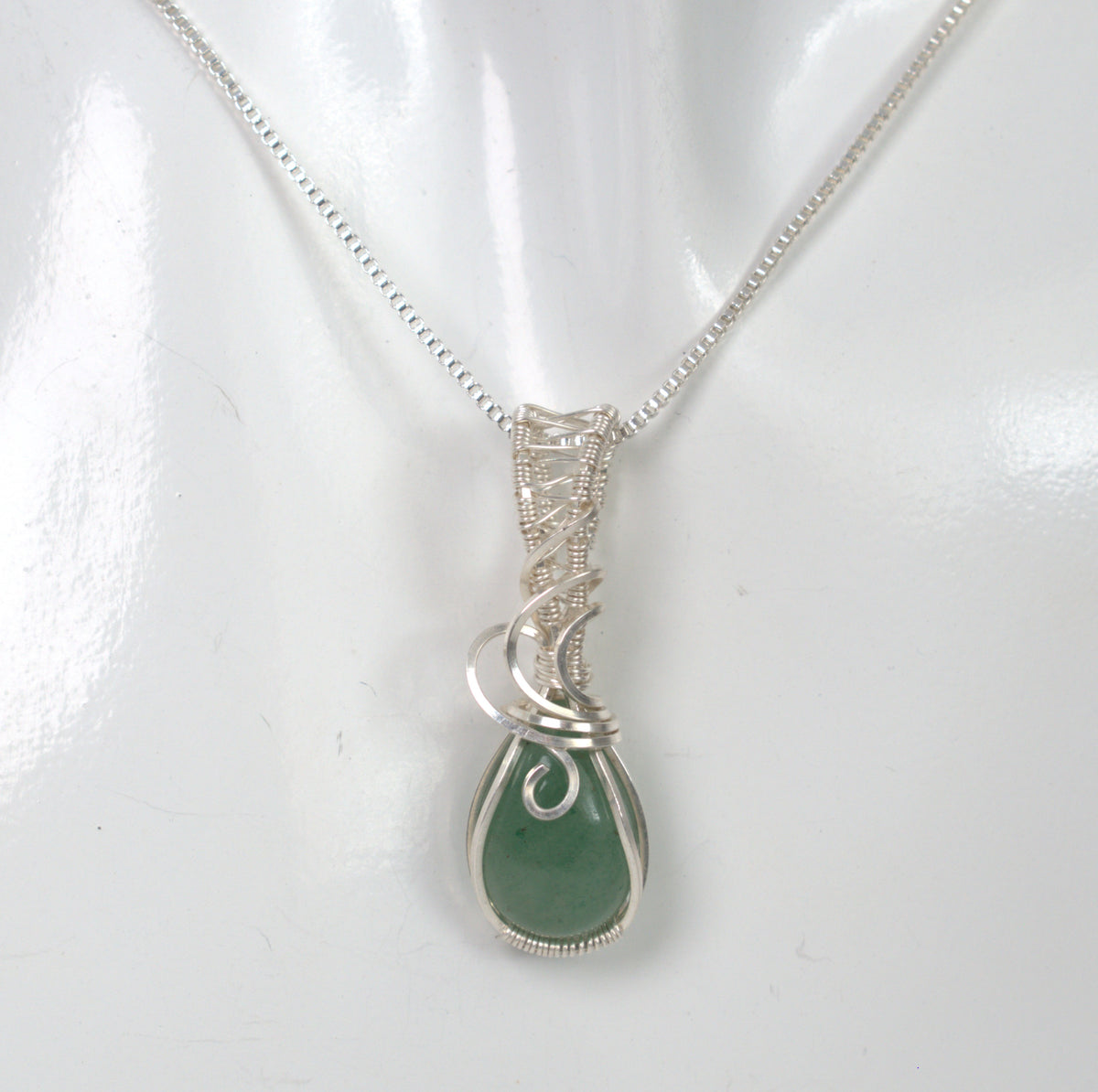 Wire Wrapped Green Aventurine Keepsake Pendant