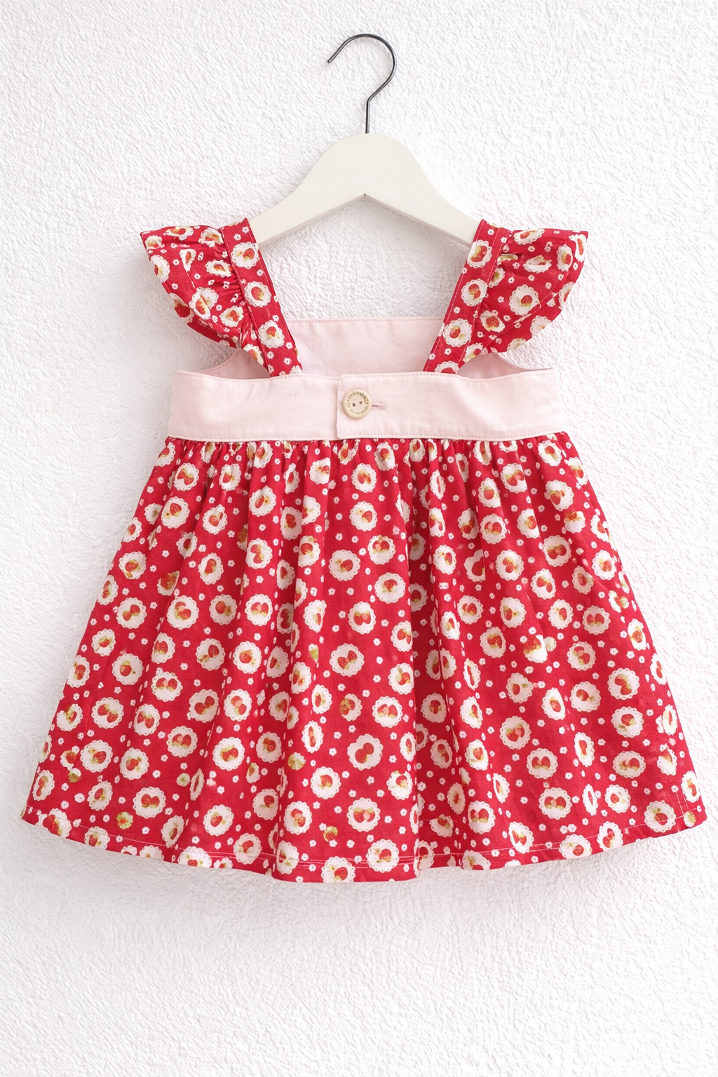 Strawberry Blossom Handmade Girls Dress – Red Floral Cotton | Adorable Creatures