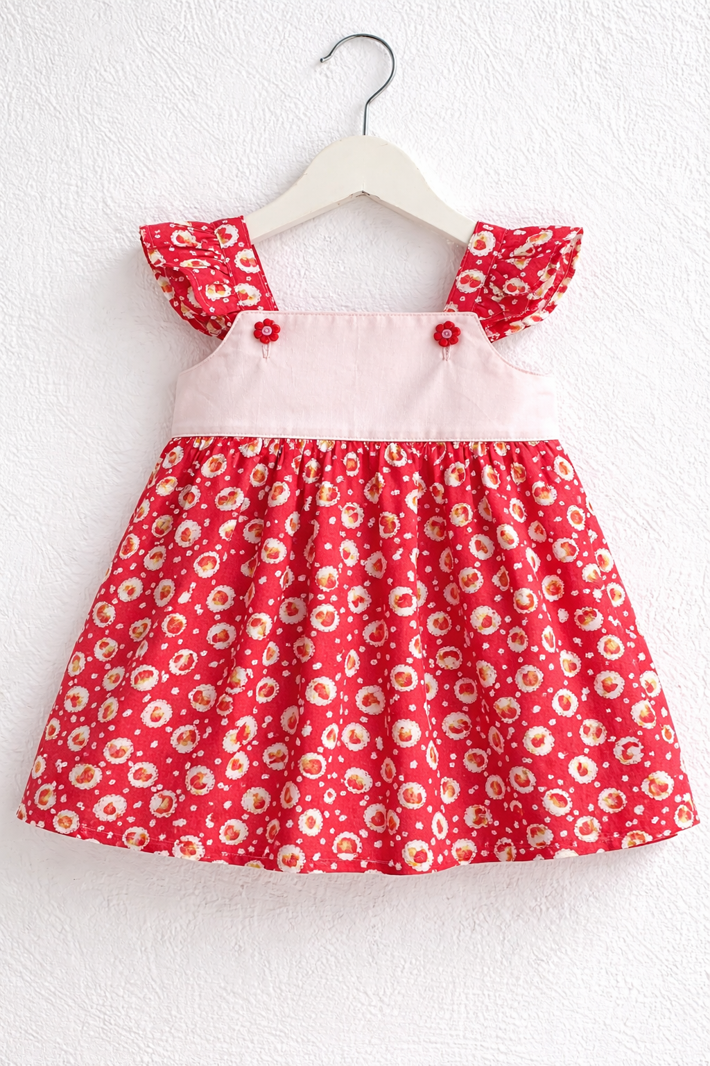 Strawberry Blossom Handmade Girls Dress – Red Floral Cotton | Adorable Creatures