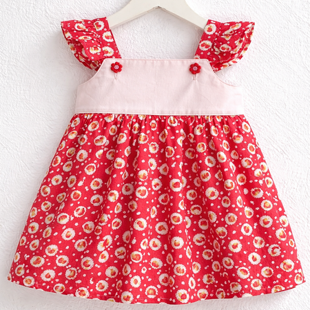 Strawberry Blossom Handmade Girls Dress – Red Floral Cotton | Adorable Creatures