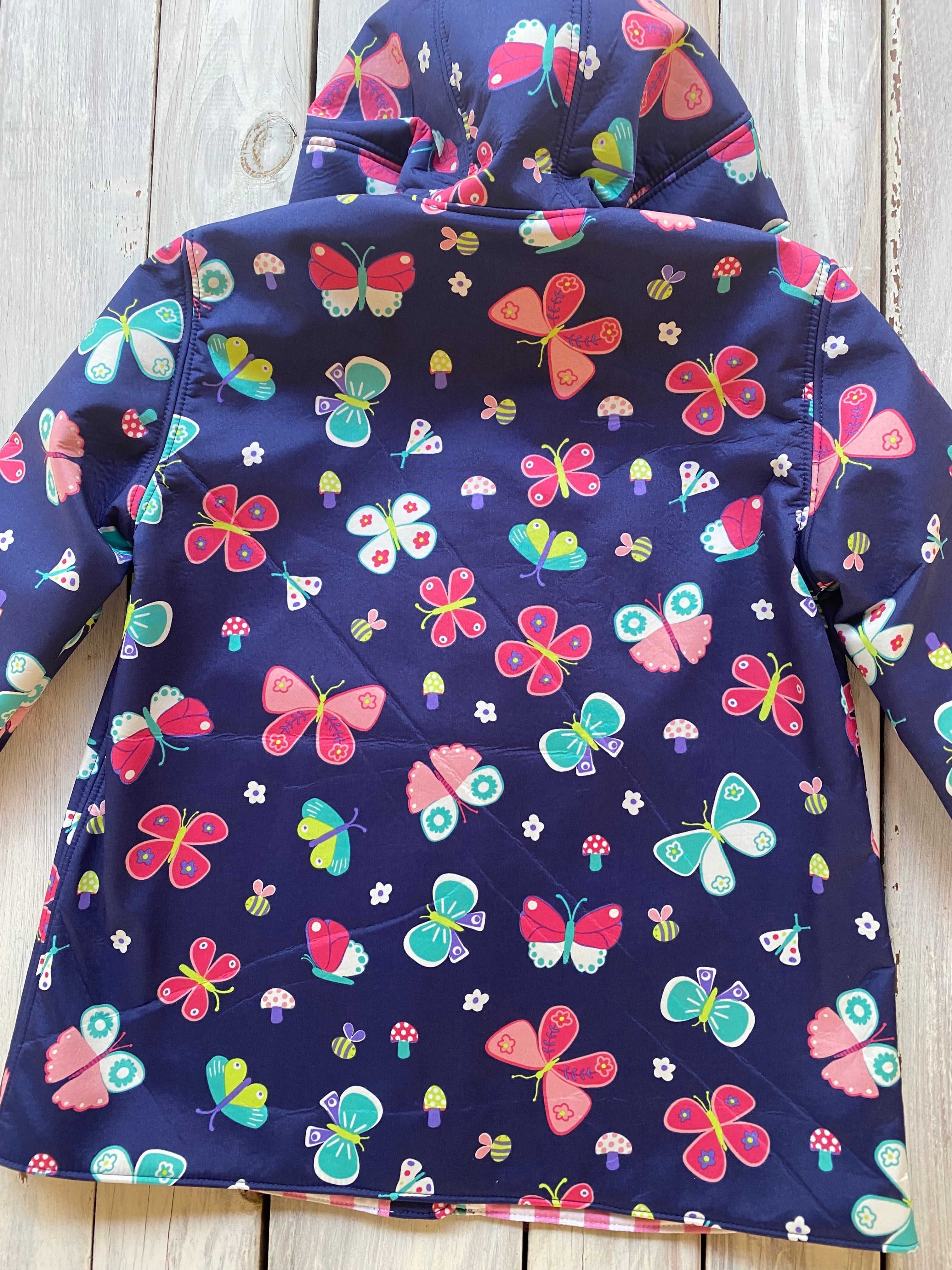 Showerproof Butterflies on Blue Hooded Jacket size 5
