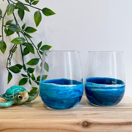 Ocean Inspired Stemless Wine Glasses