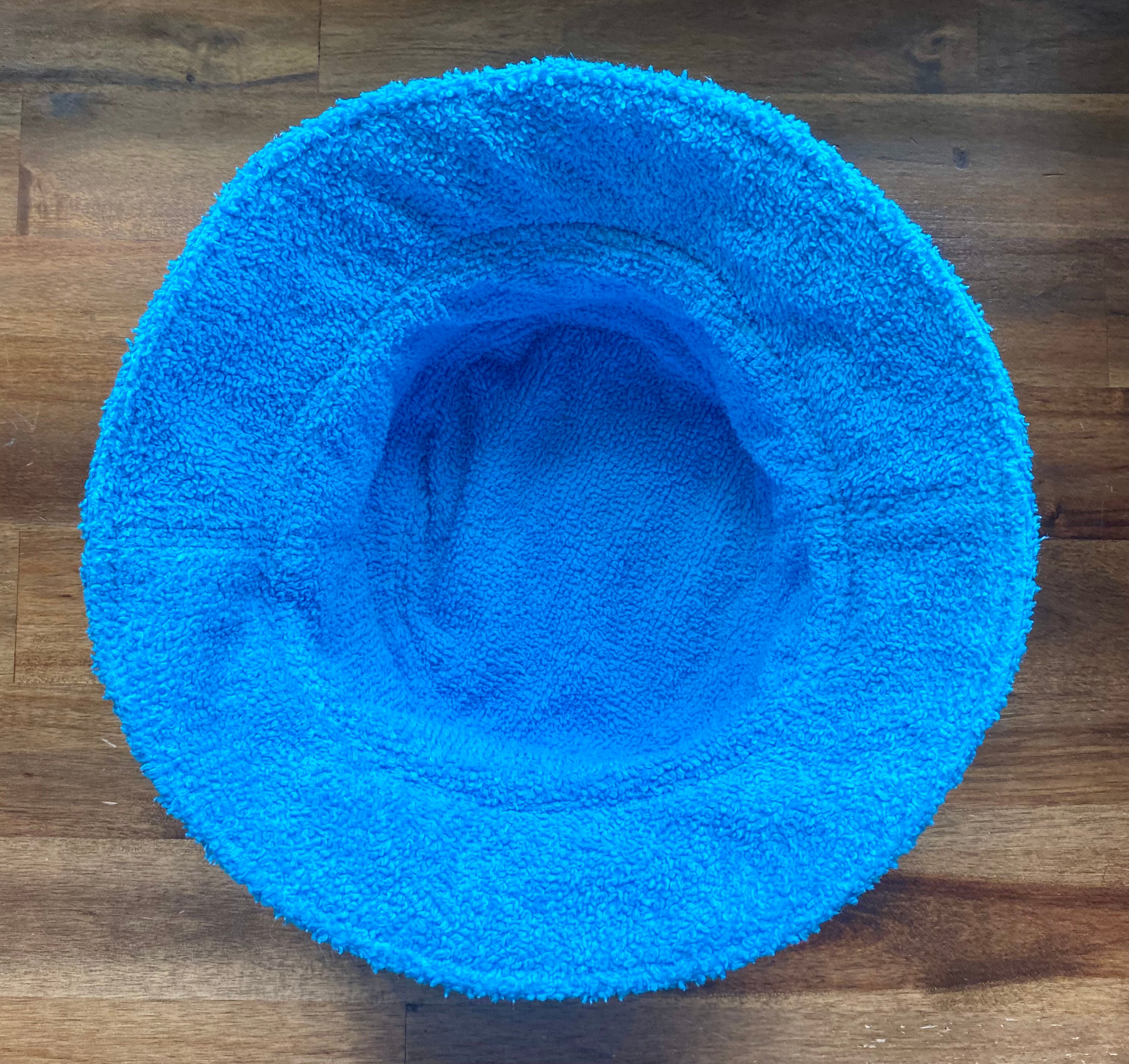 Bucket Hat - Upcycled Chenille Bedspread - Blue