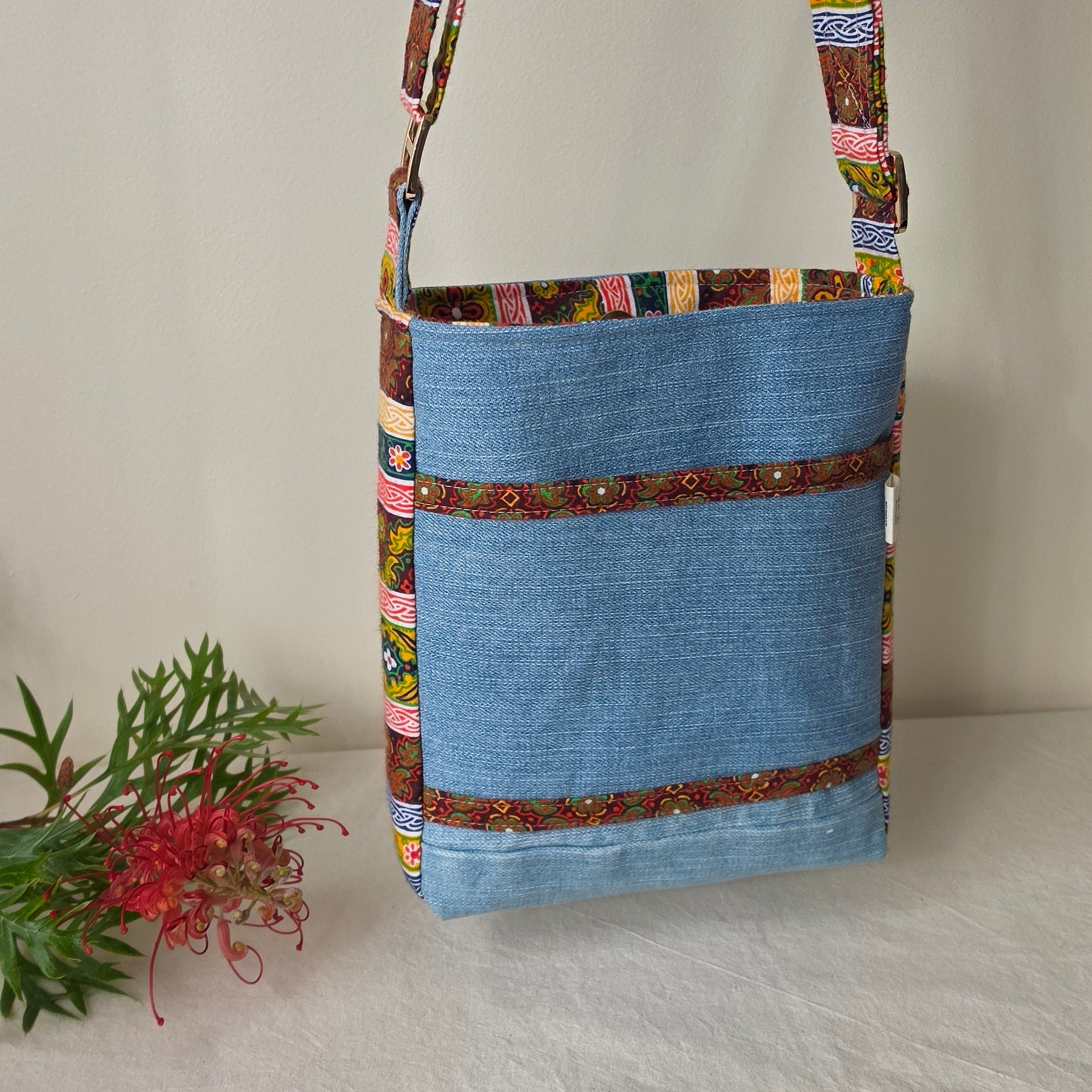 Upcycled Crossbody Denim Jeans bag made with 100% Pre-loved fabrics