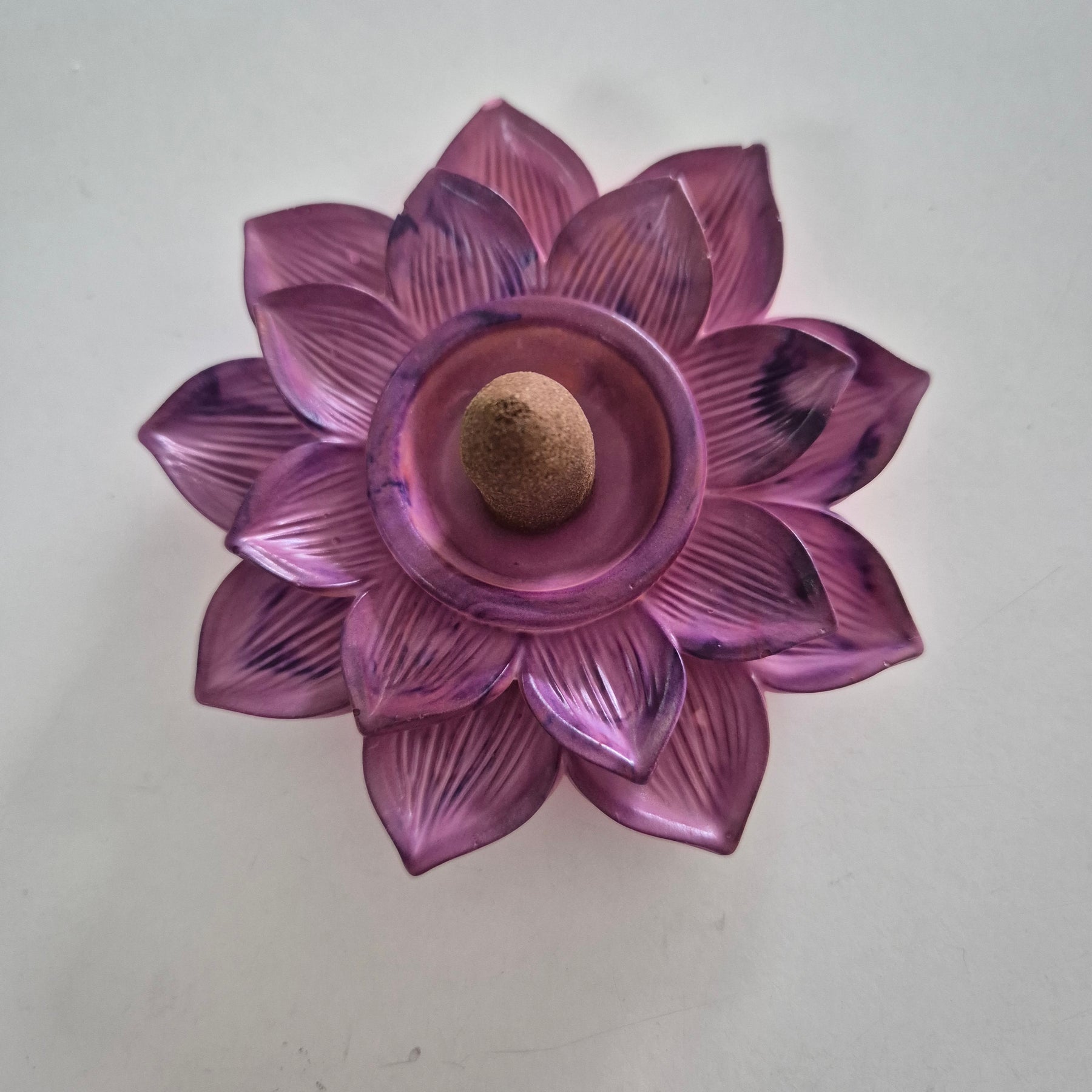 Purple eco-concrete lotus incense cone holder