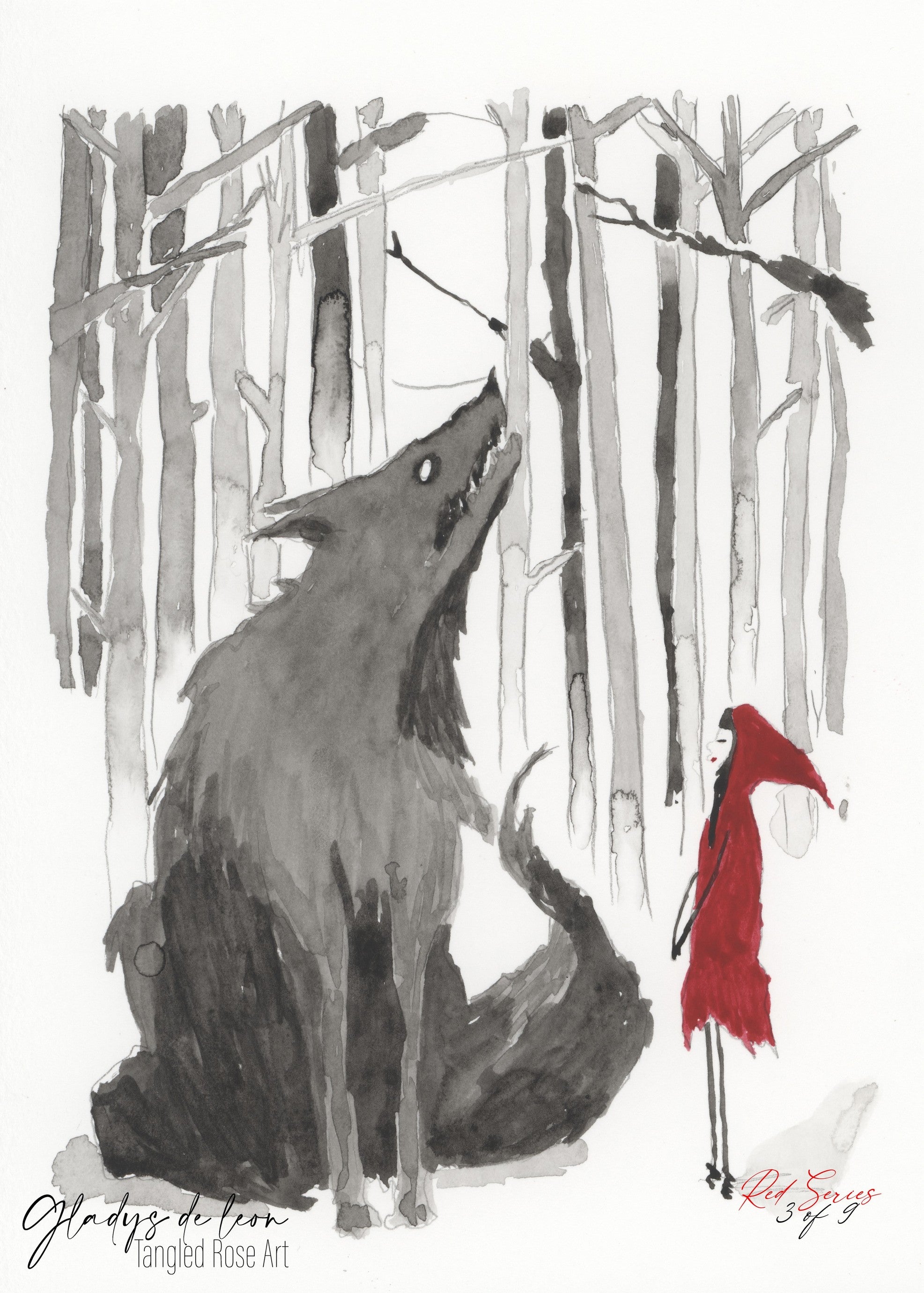 RED SERIES - 3 OF 9 - ARCHIVAL PRINTS AND CARD - TANGLED ROSE ART