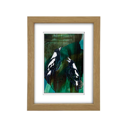 Two Magpies | Australian Native Bird | A6 Framed Print