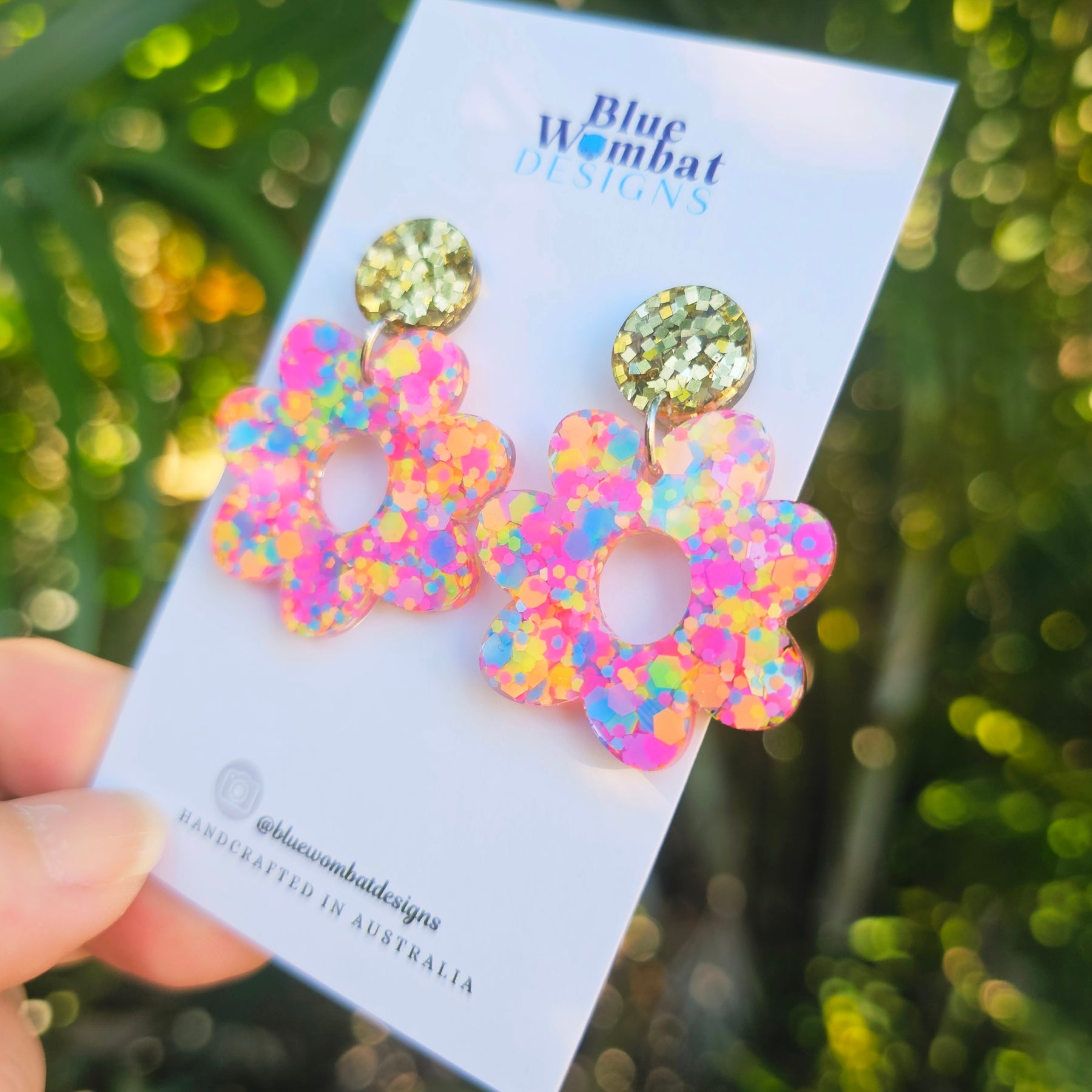 Flower Dangles Chameleon Glitter Resin Statement Earrings