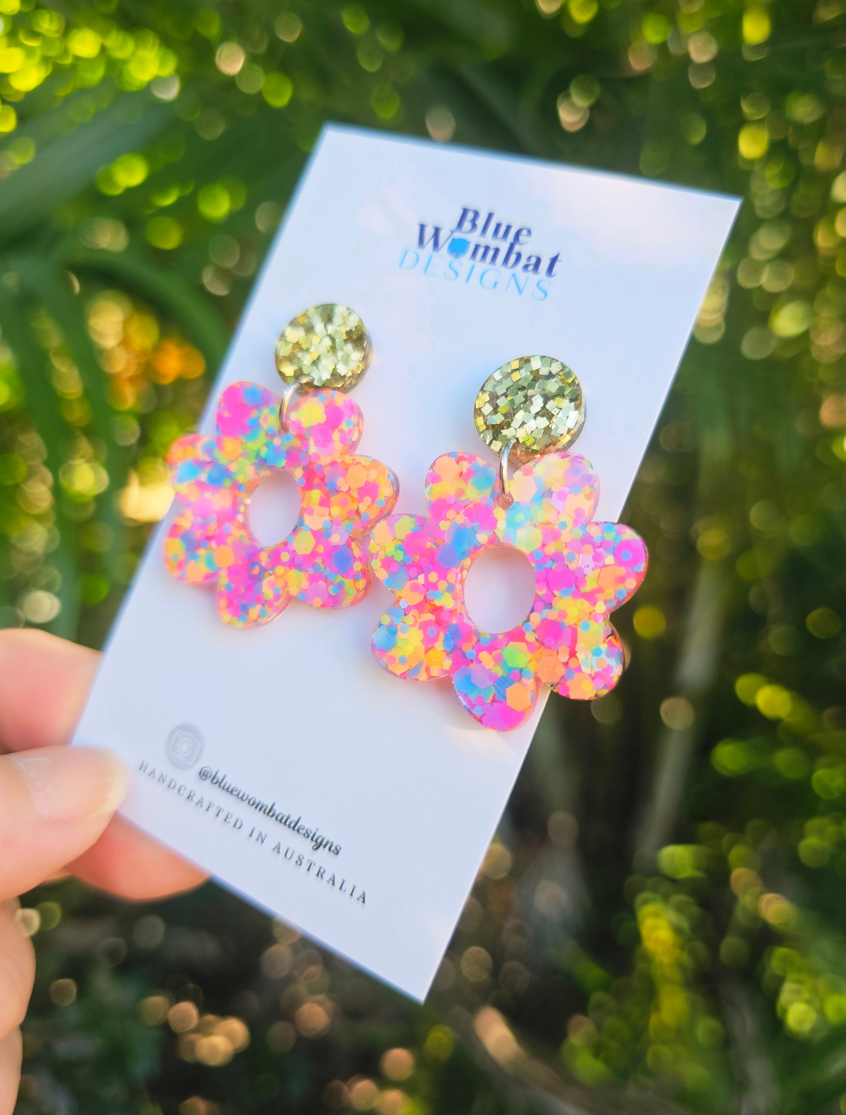 Flower Dangles Chameleon Glitter Resin Statement Earrings