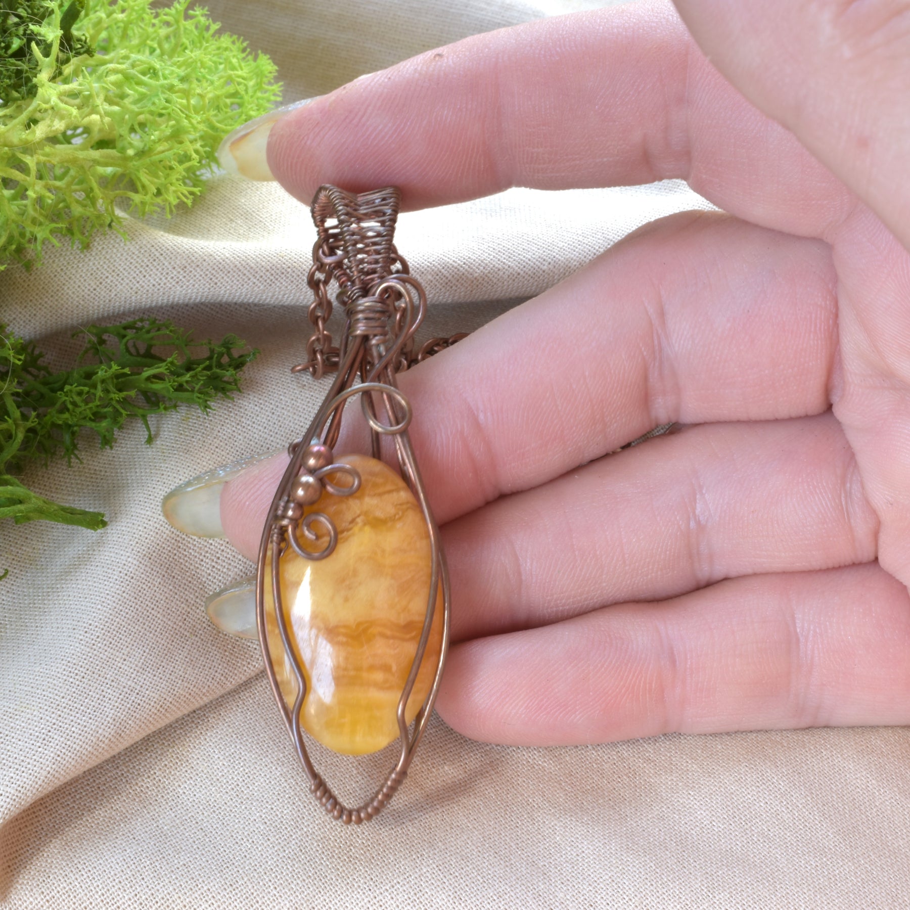 Bush Honey – Sunshine Chalcedony Copper Wire Wrapped Pendant