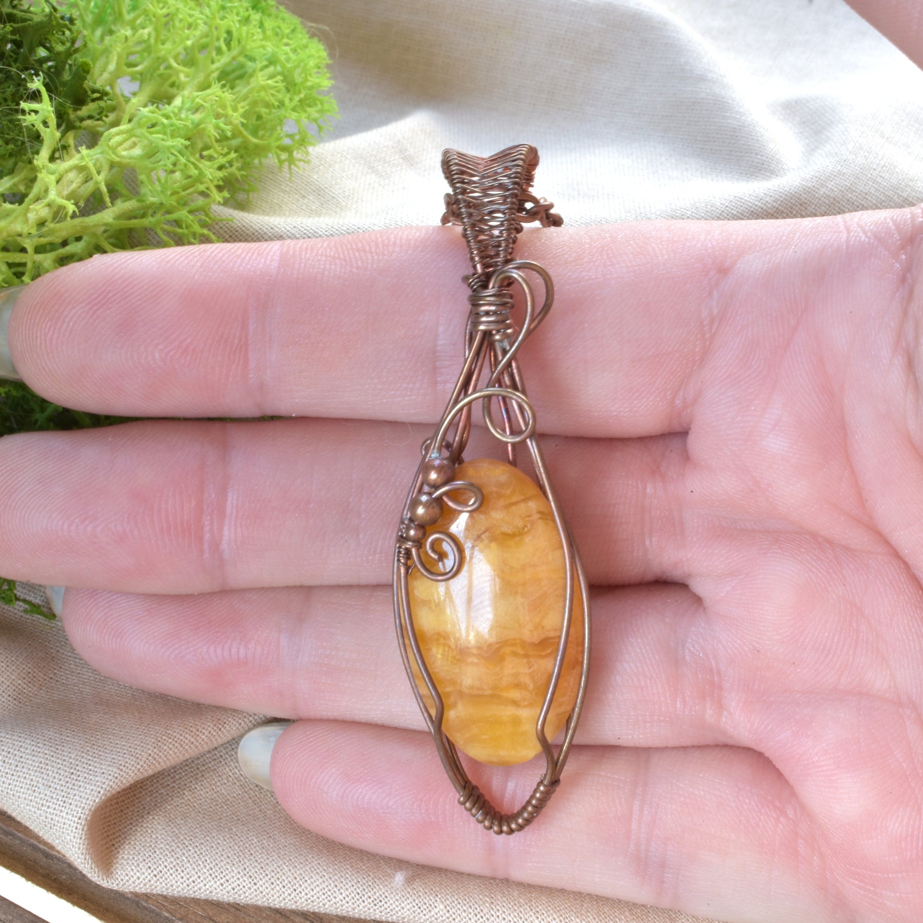 Bush Honey – Sunshine Chalcedony Copper Wire Wrapped Pendant