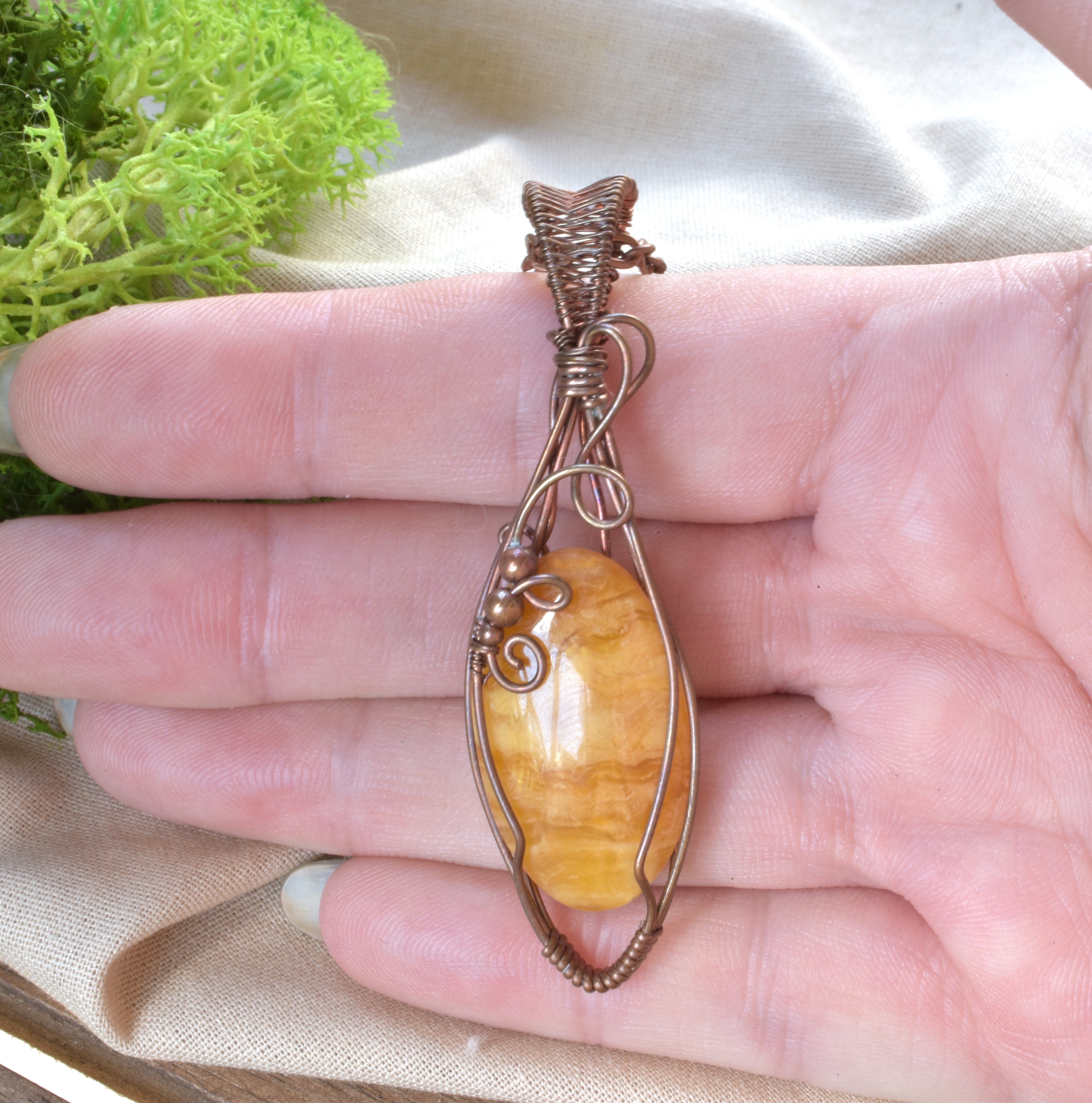 Bush Honey – Sunshine Chalcedony Copper Wire Wrapped Pendant