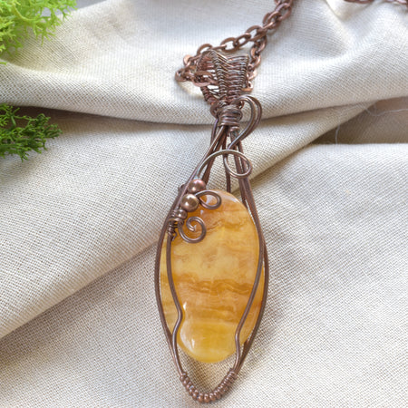 Bush Honey – Sunshine Chalcedony Copper Wire Wrapped Pendant