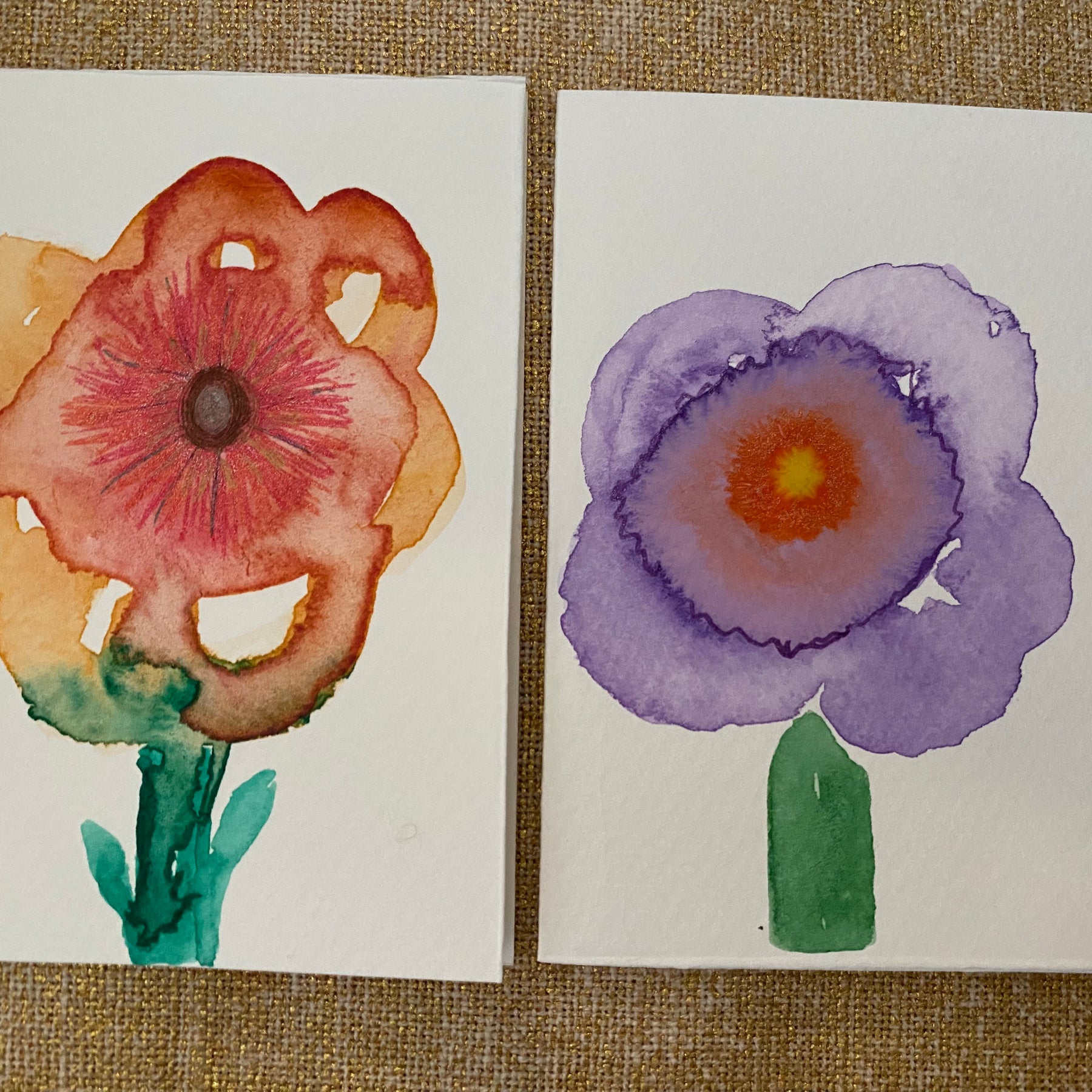 Two Unique Hand Painted Watercolour Cards | Handmade Unique Blank Flower Cards