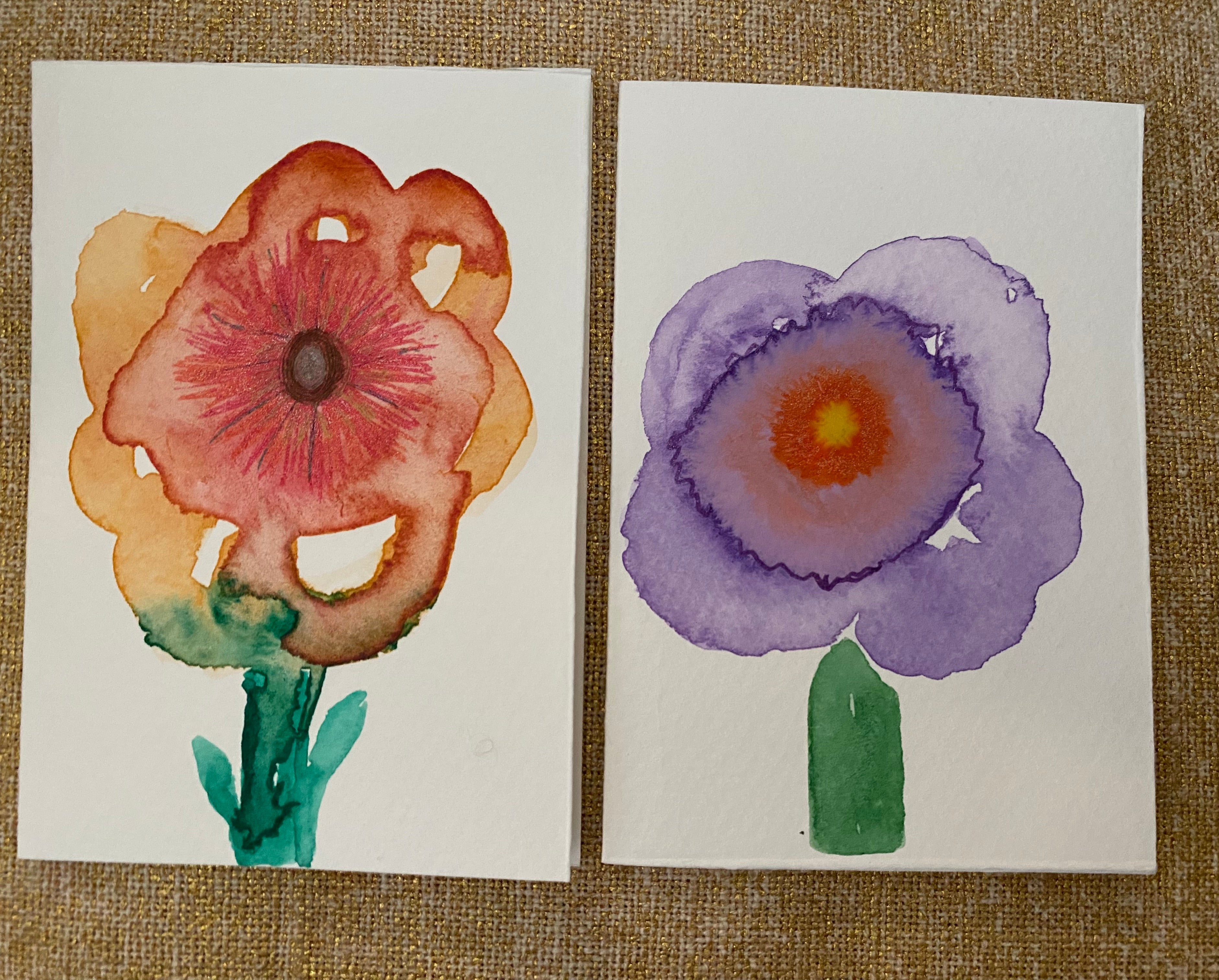 Two Unique Hand Painted Watercolour Cards | Handmade Unique Blank Flower Cards