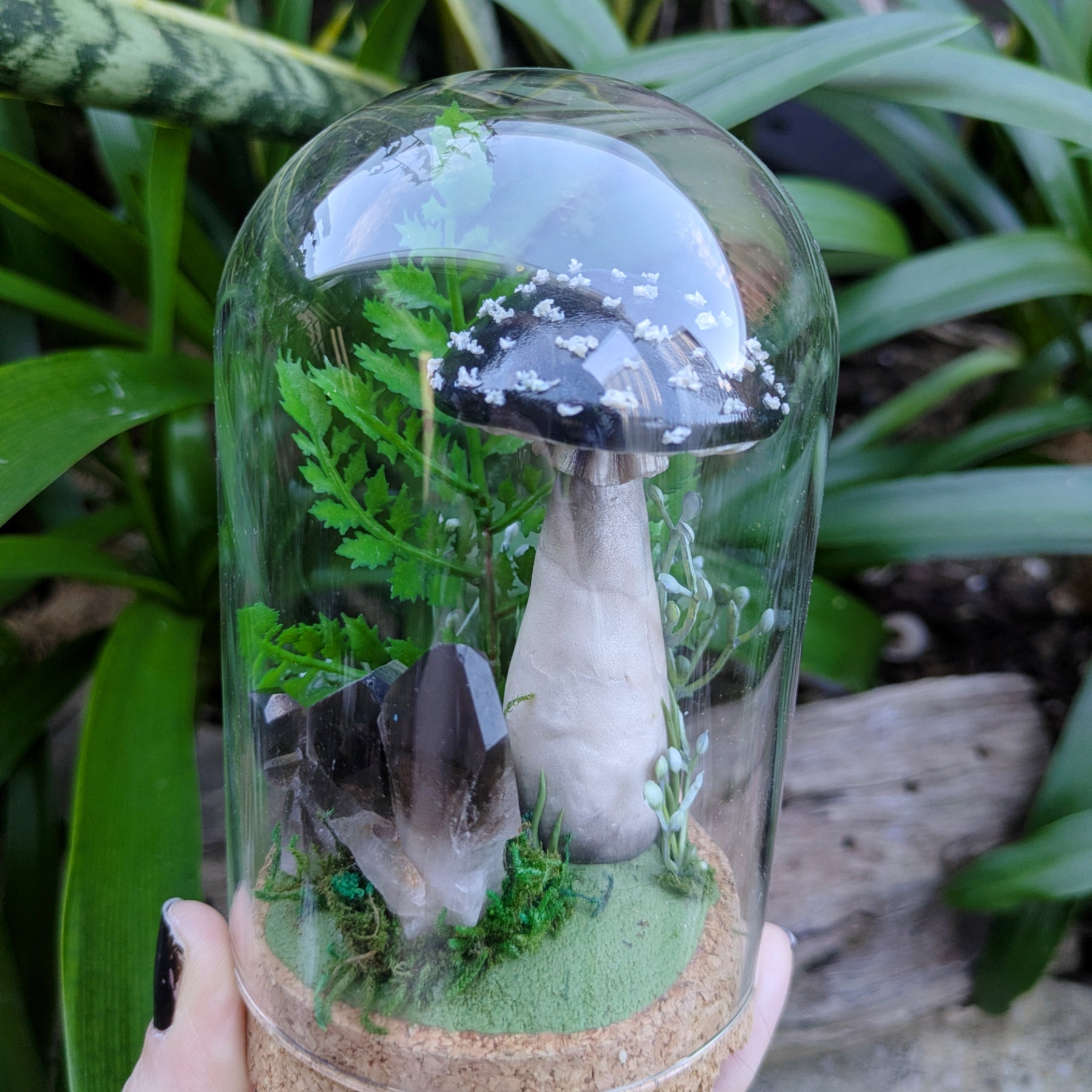 Enchanted Black Woodland Mushroom with Smoky Quartz
