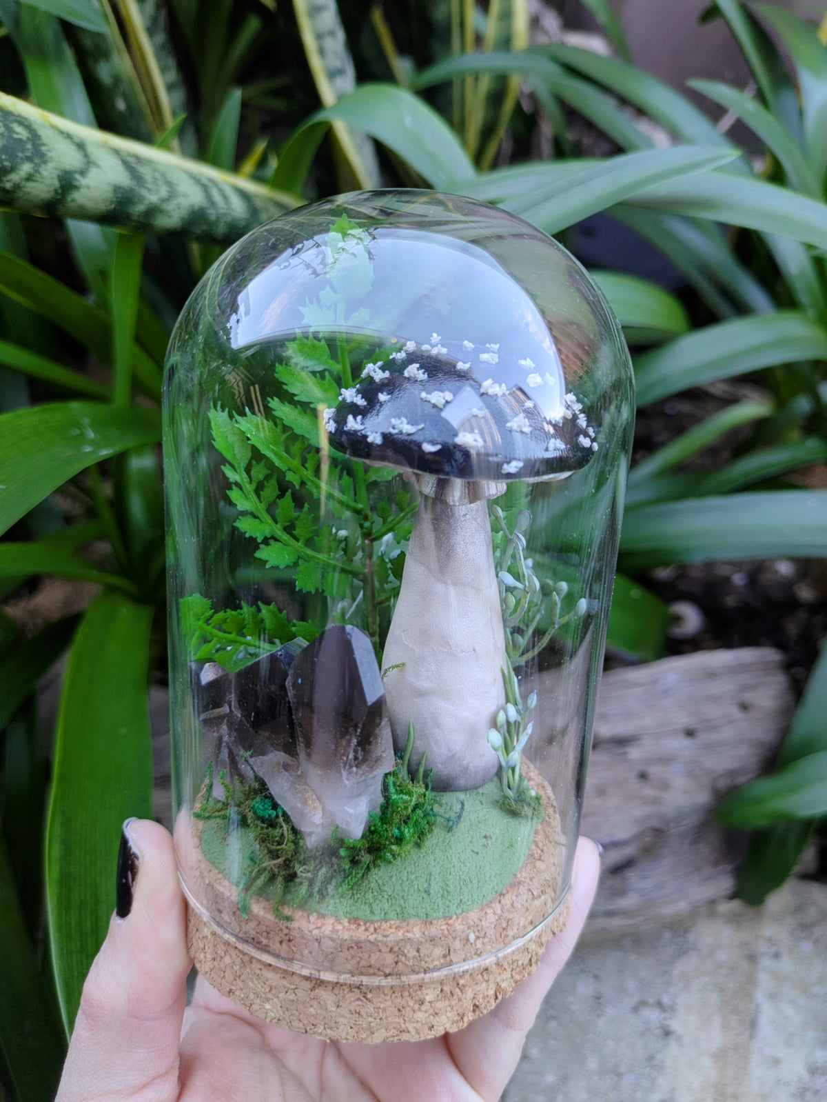 Enchanted Black Woodland Mushroom with Smoky Quartz