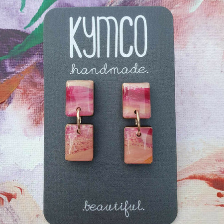 Aurora Collection| Resin double-stacked dangle earrings | Fuchsia