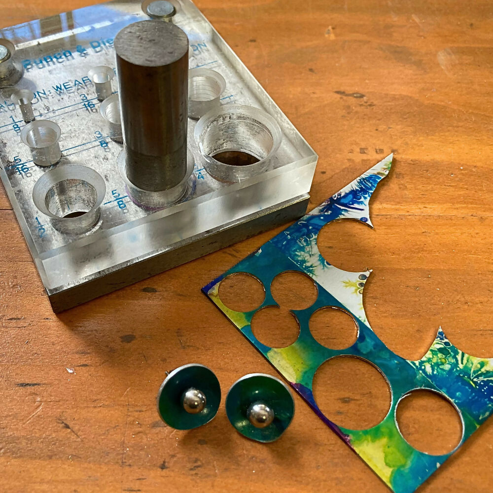 Anodised aluminium stud earrings hand printed and dyed - Colour and Alloy Collection