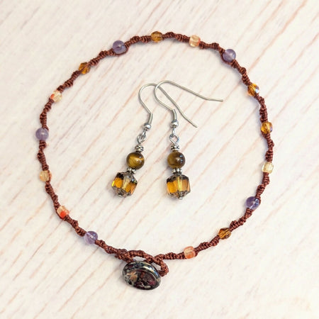 Amethyst and tigers eye anklet and earrings gift set