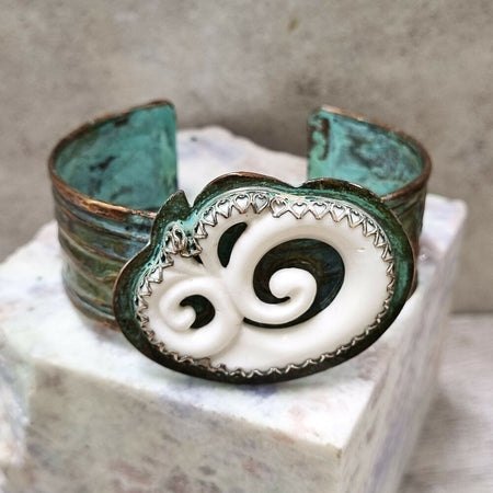 Bone and Verdigris Copper Cuff