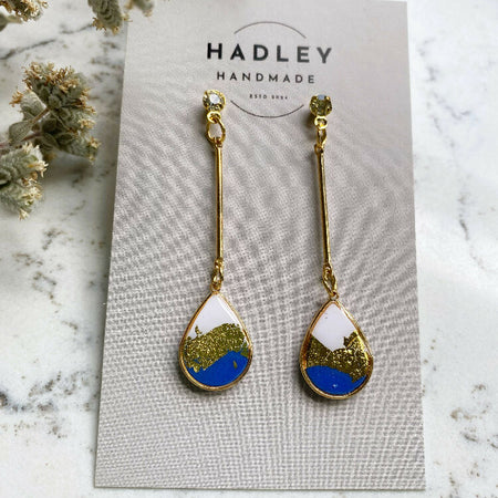 Cornflower Blue Gold Tear Drop Earring