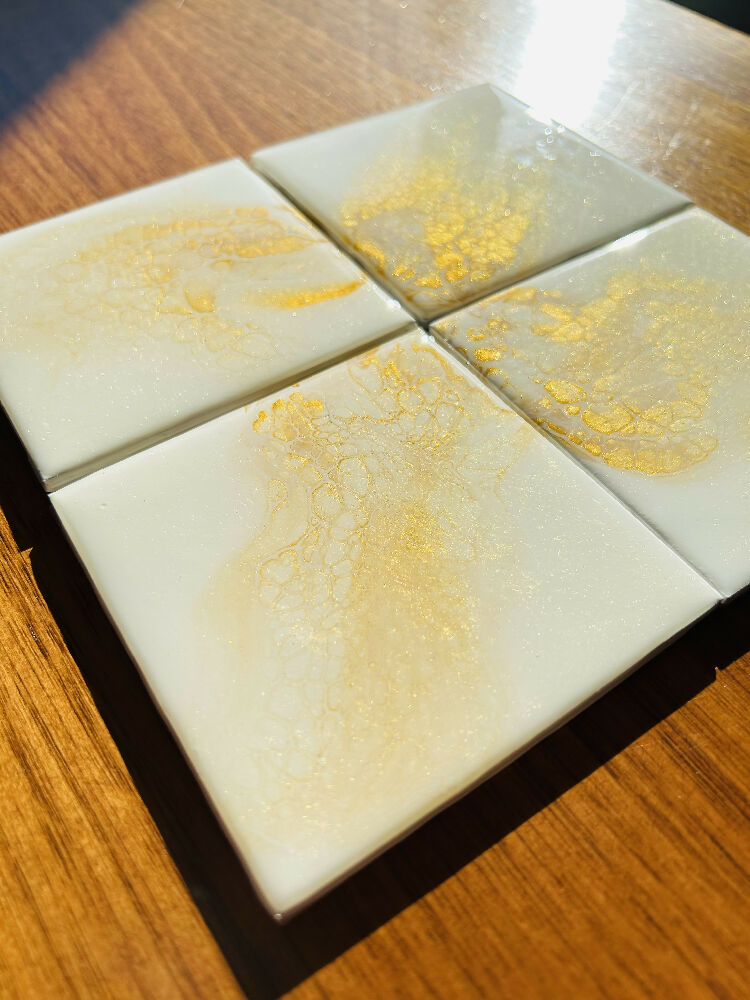 Fluid Art/Resin Drink Coasters (Set of 4) Gold Sparkle