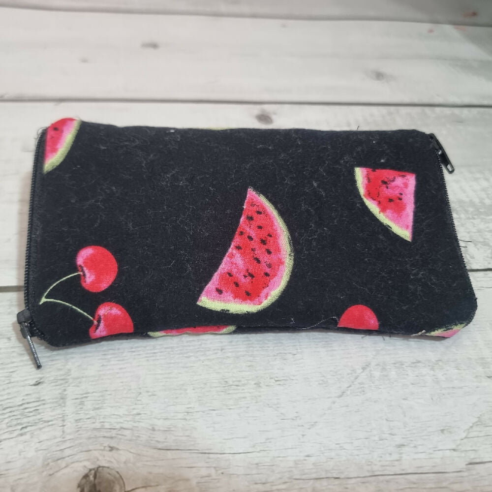 Upcycled double glasses pouch - watermelon & cherries